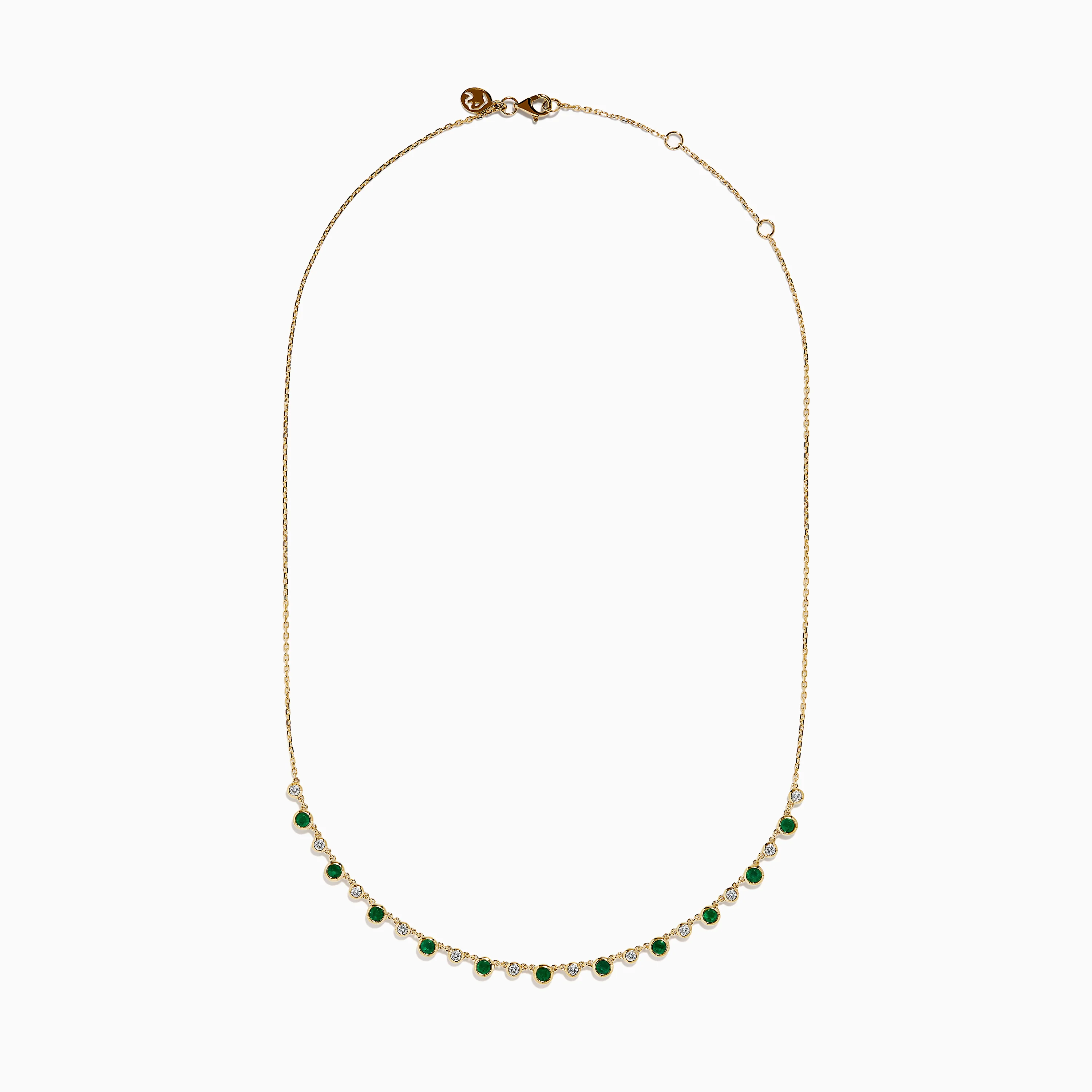 14K Yellow Gold Emerald and Diamond Bezel Set Station Necklace - Image 3