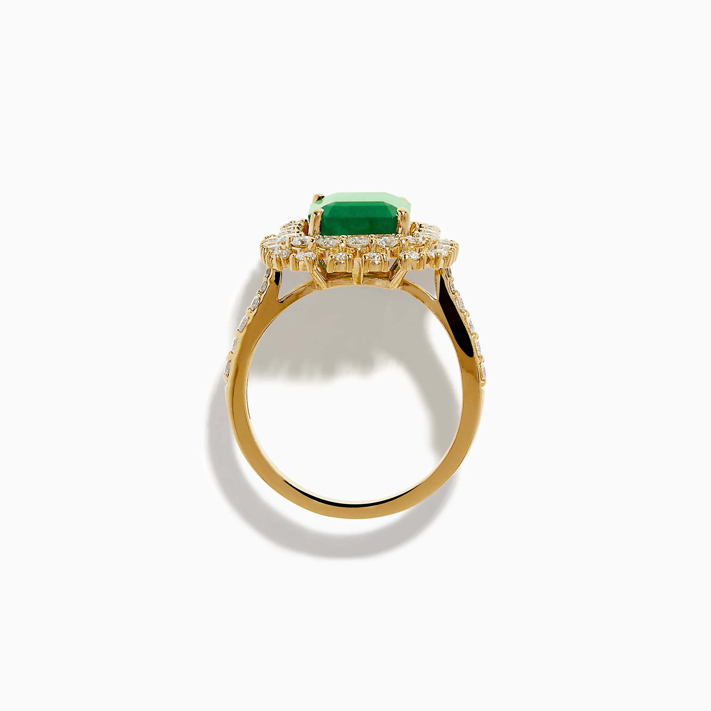 14K Yellow Gold Emerald and Diamond Halo Cocktail Ring - Image 3