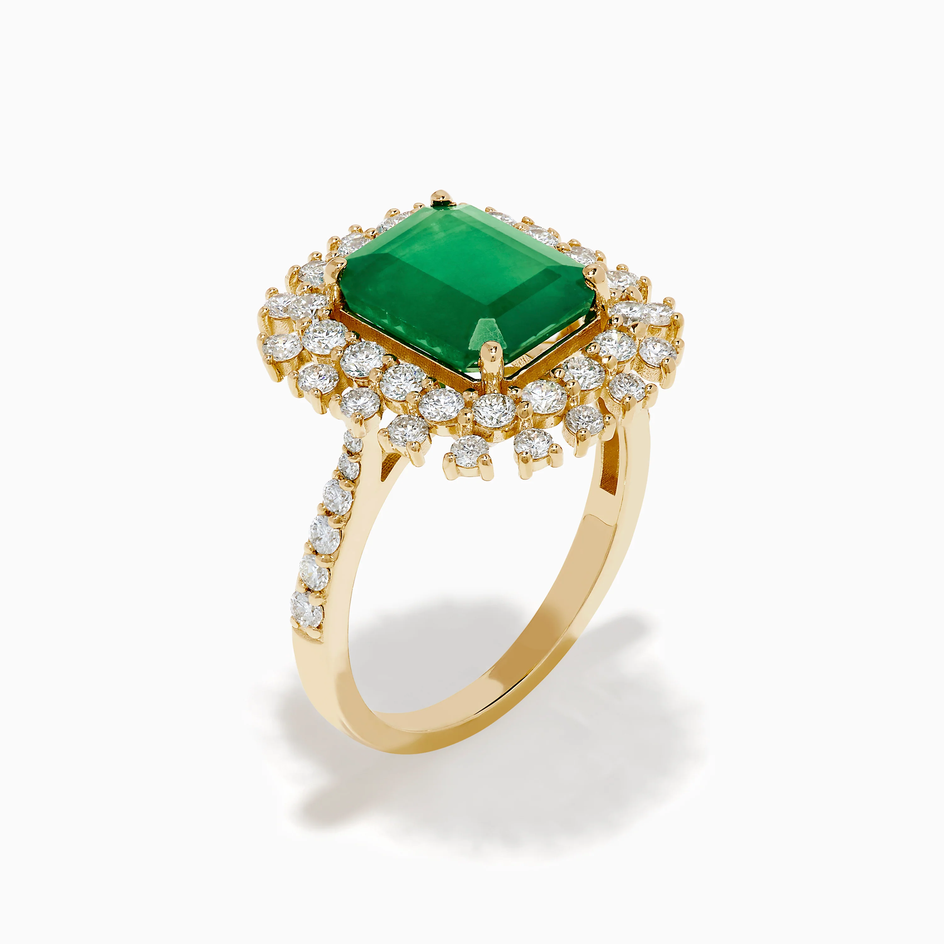 14K Yellow Gold Emerald and Diamond Halo Cocktail Ring - Image 4