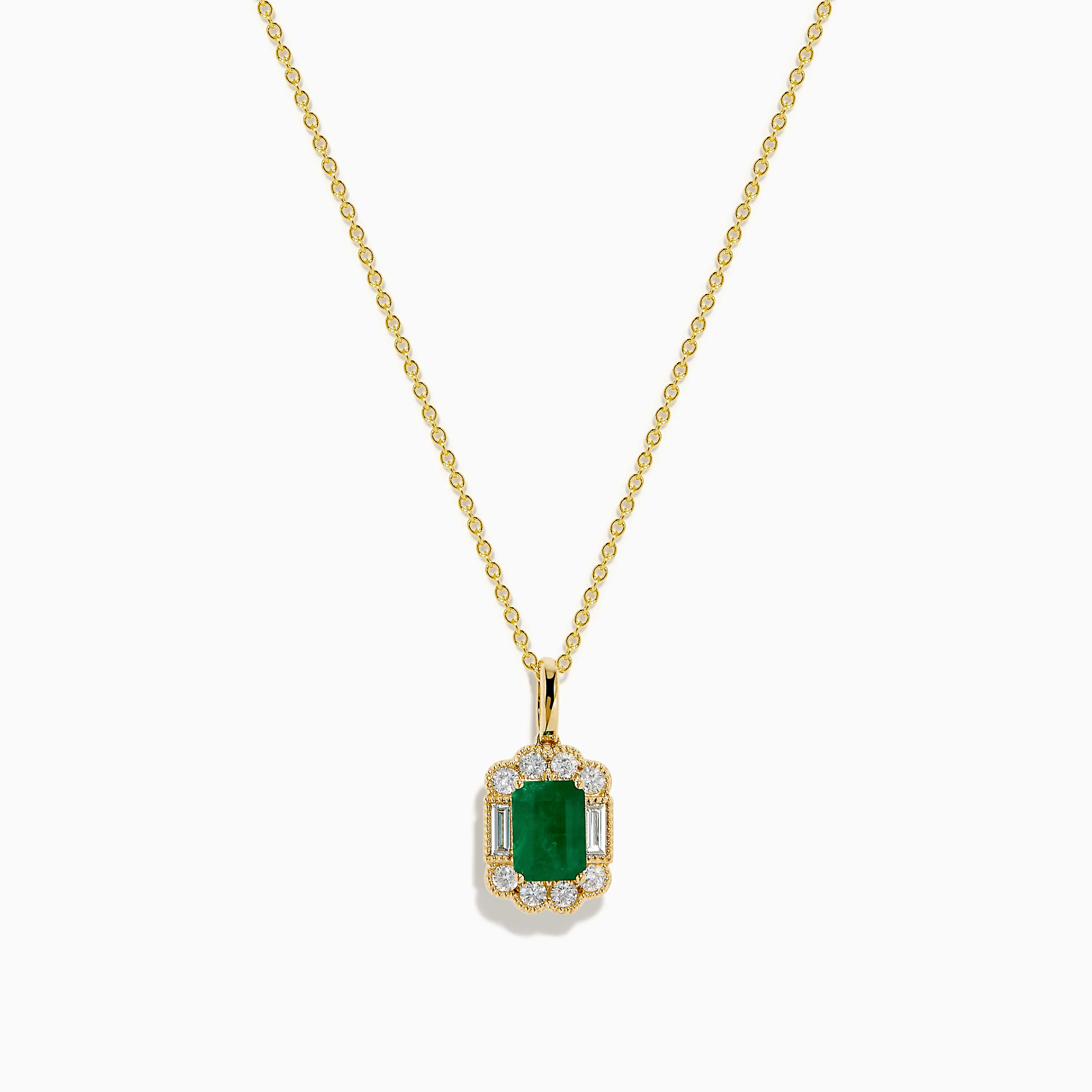 14K Yellow Gold Emerald and Diamond Halo Pendant