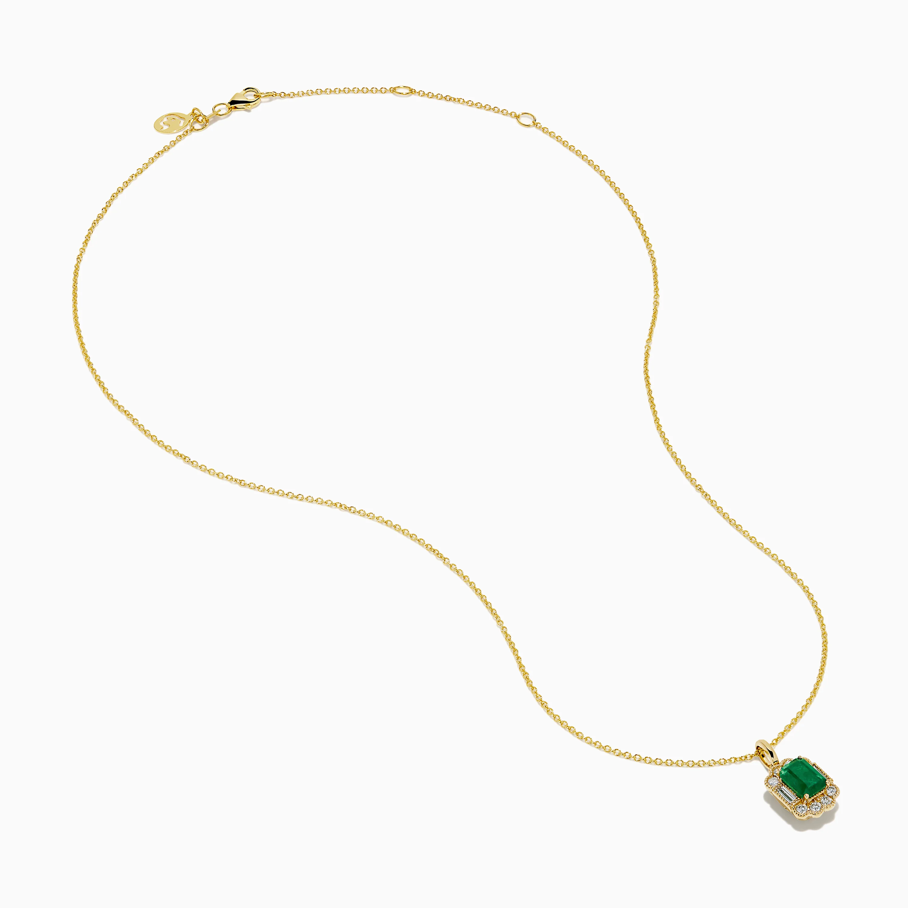 14K Yellow Gold Emerald and Diamond Halo Pendant - Image 2