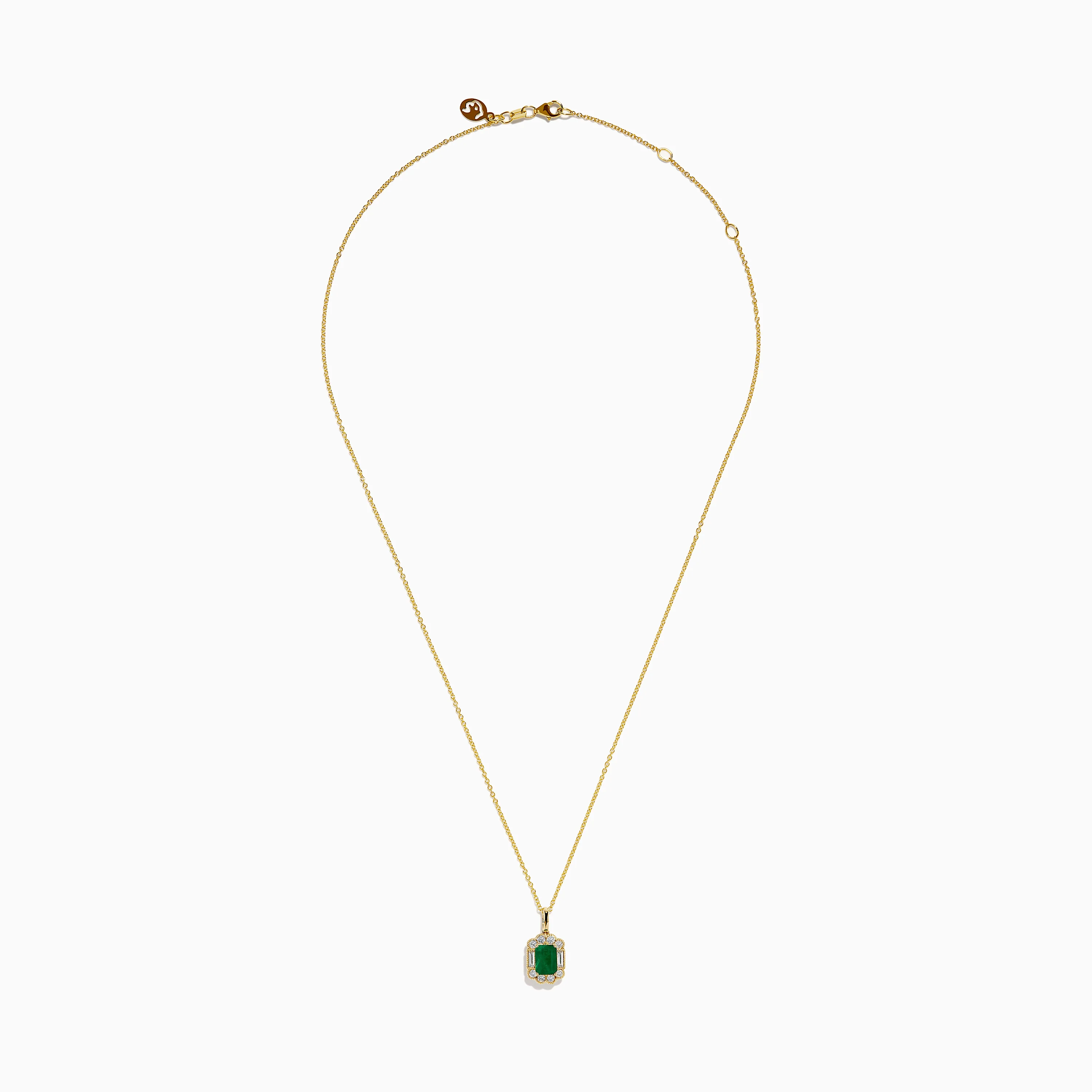 14K Yellow Gold Emerald and Diamond Halo Pendant - Image 3