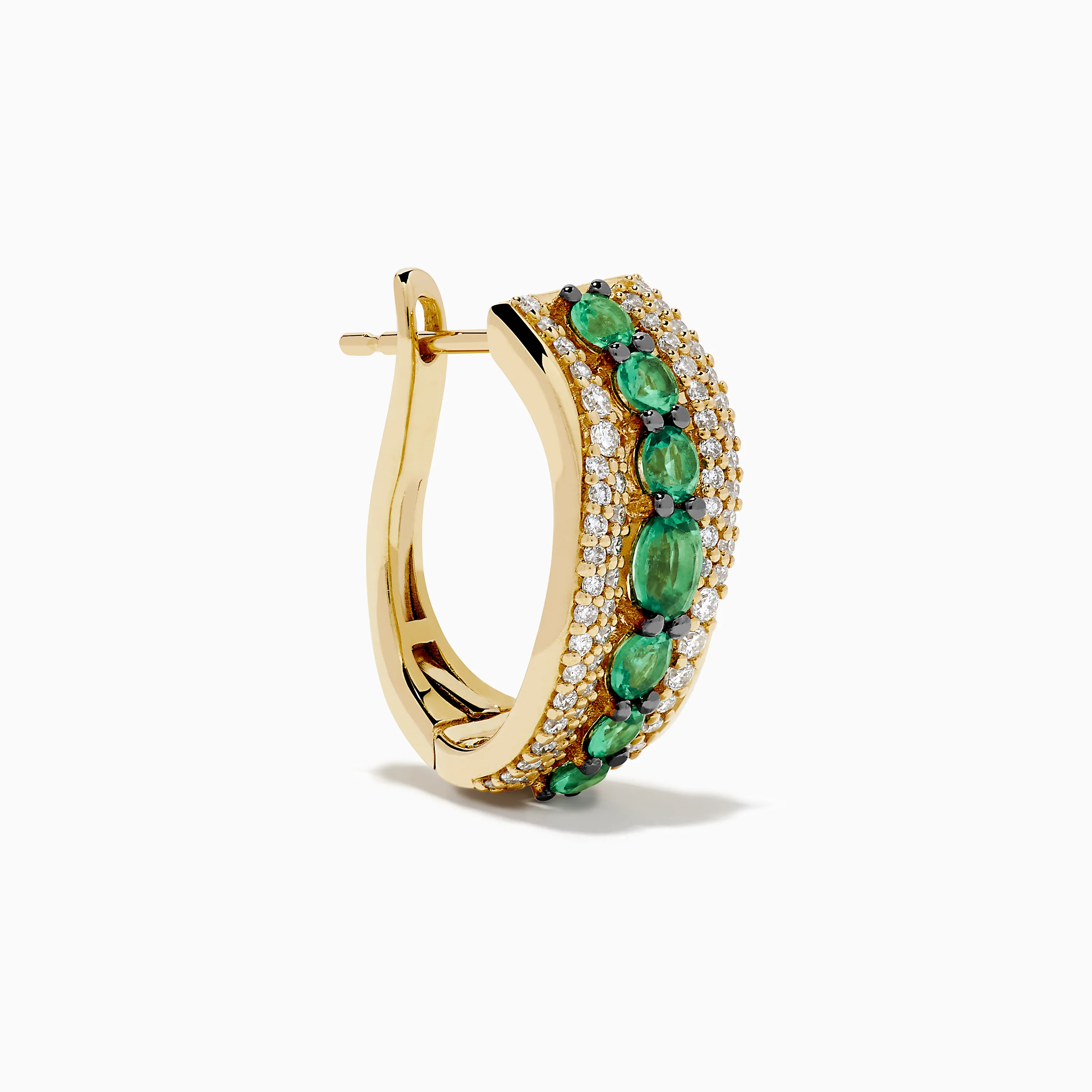 14K Yellow Gold Emerald and Diamond Hoop Earrings - Image 3