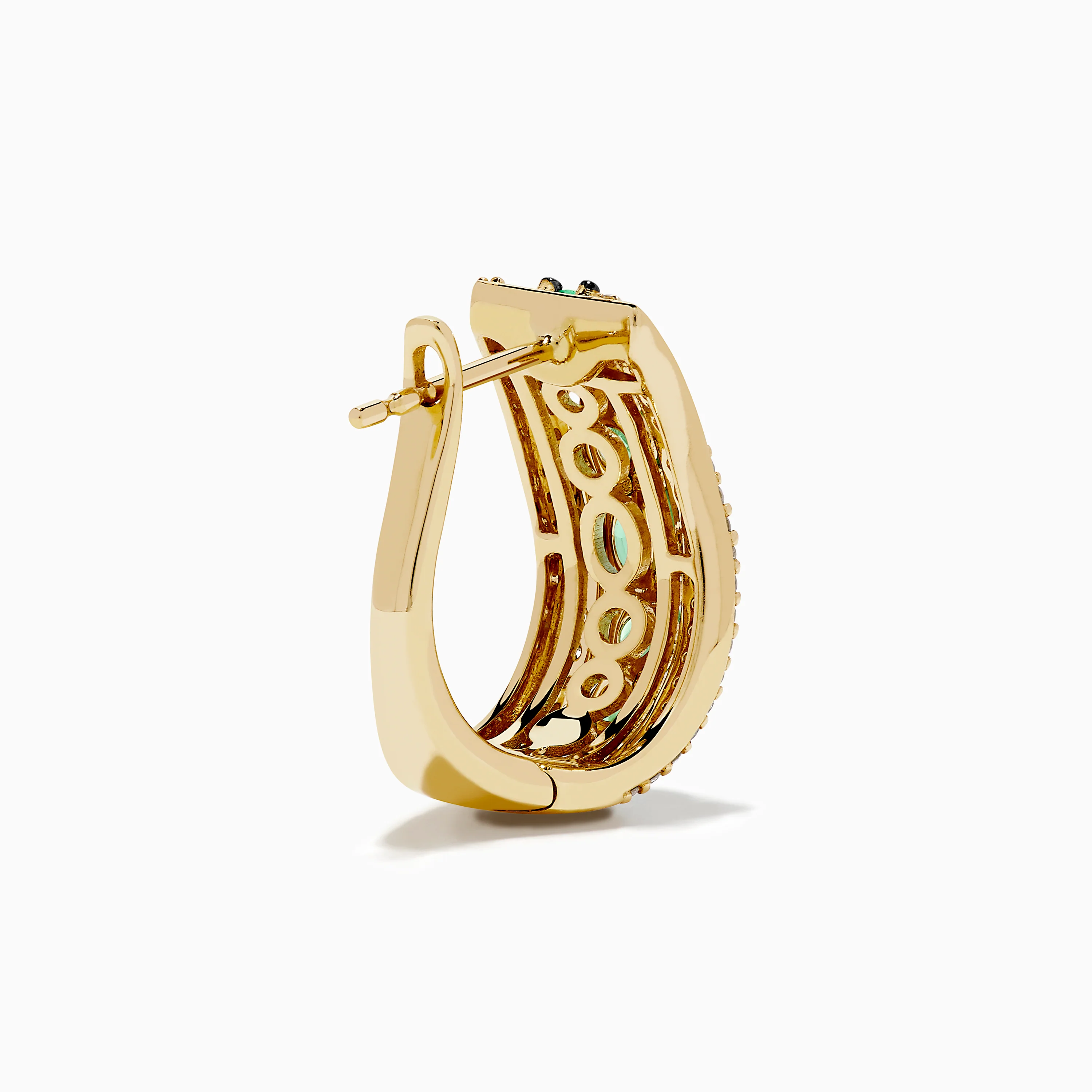 14K Yellow Gold Emerald and Diamond Hoop Earrings - Image 4