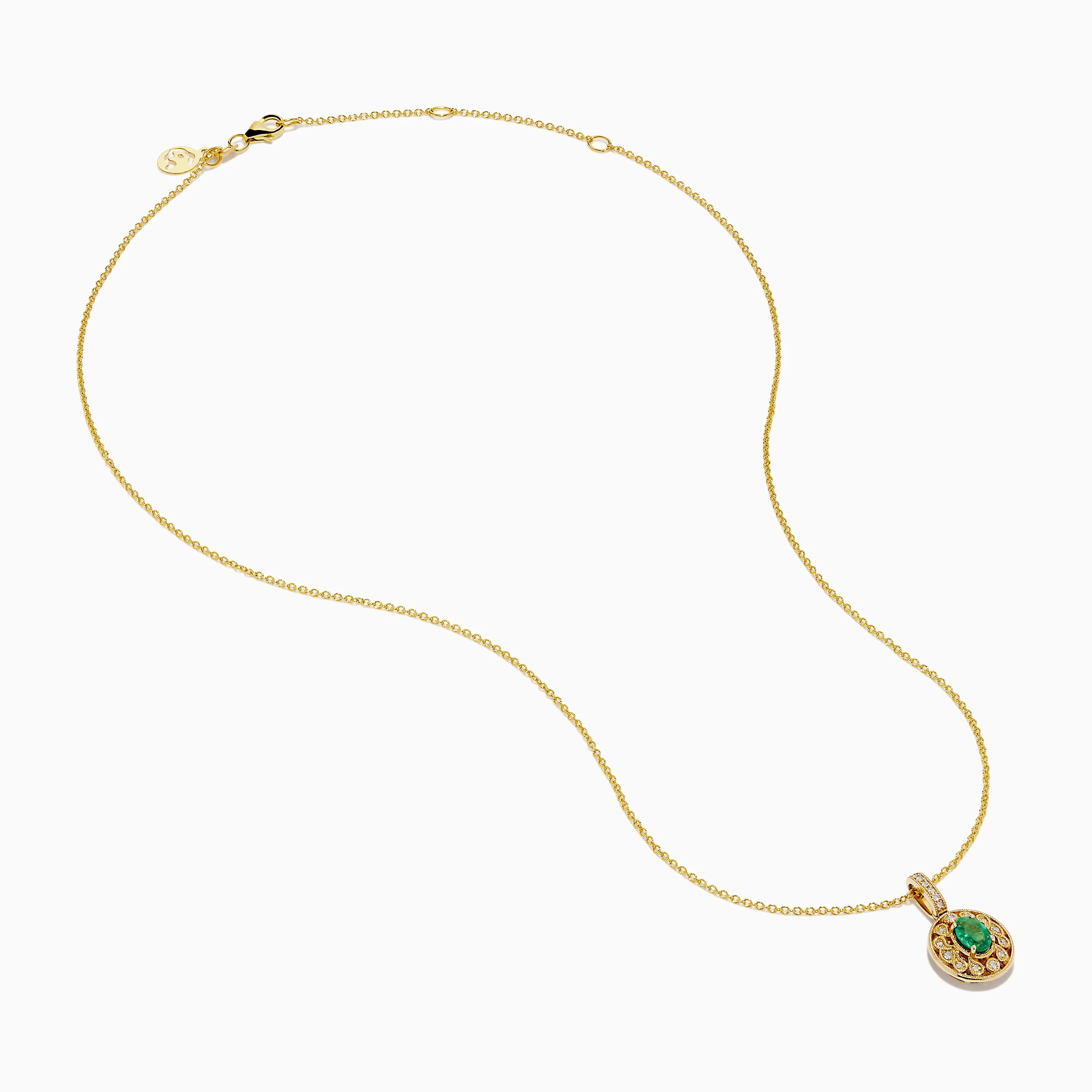 14K Yellow Gold Emerald and Diamond Filigree Halo Pendant - Image 2