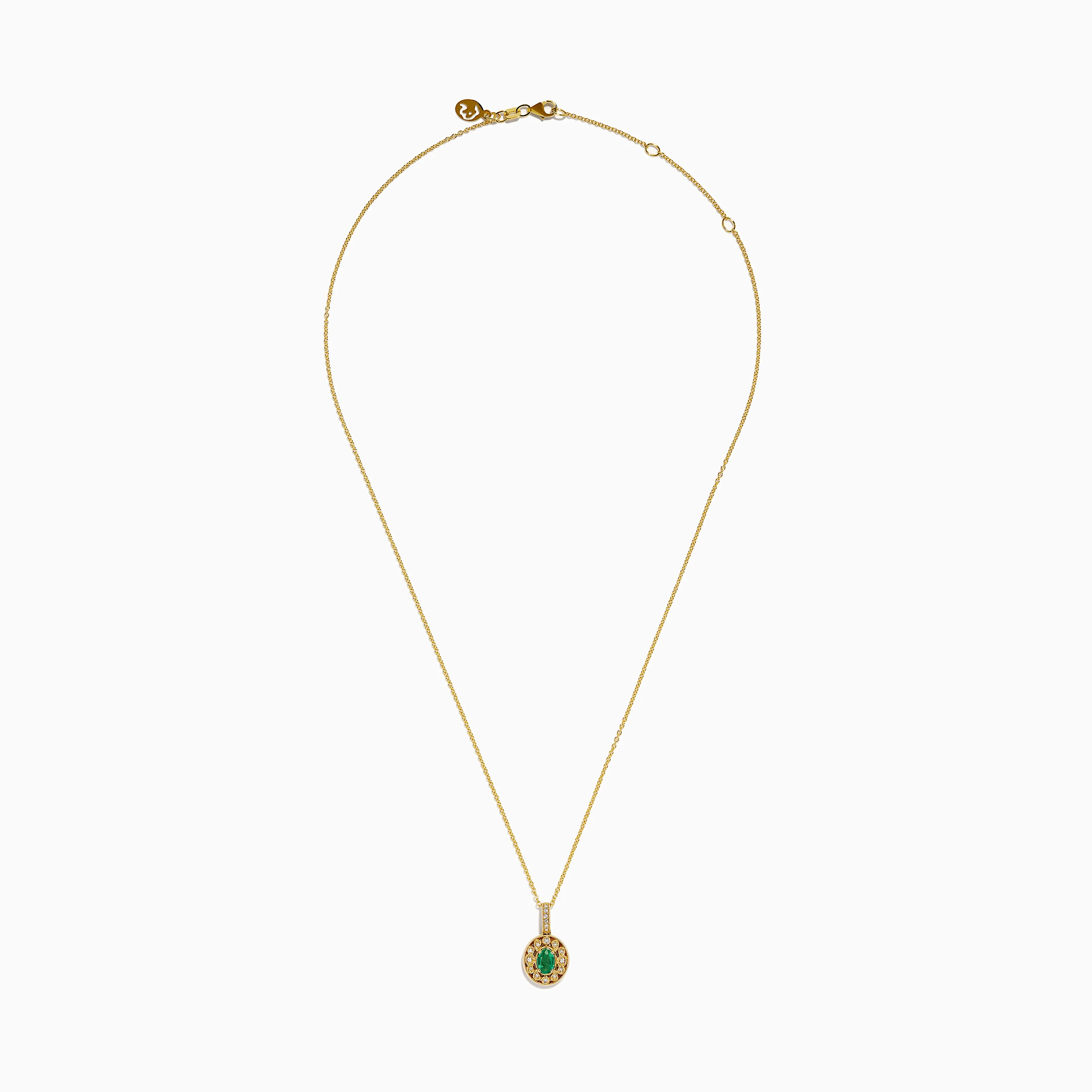 14K Yellow Gold Emerald and Diamond Filigree Halo Pendant - Image 3