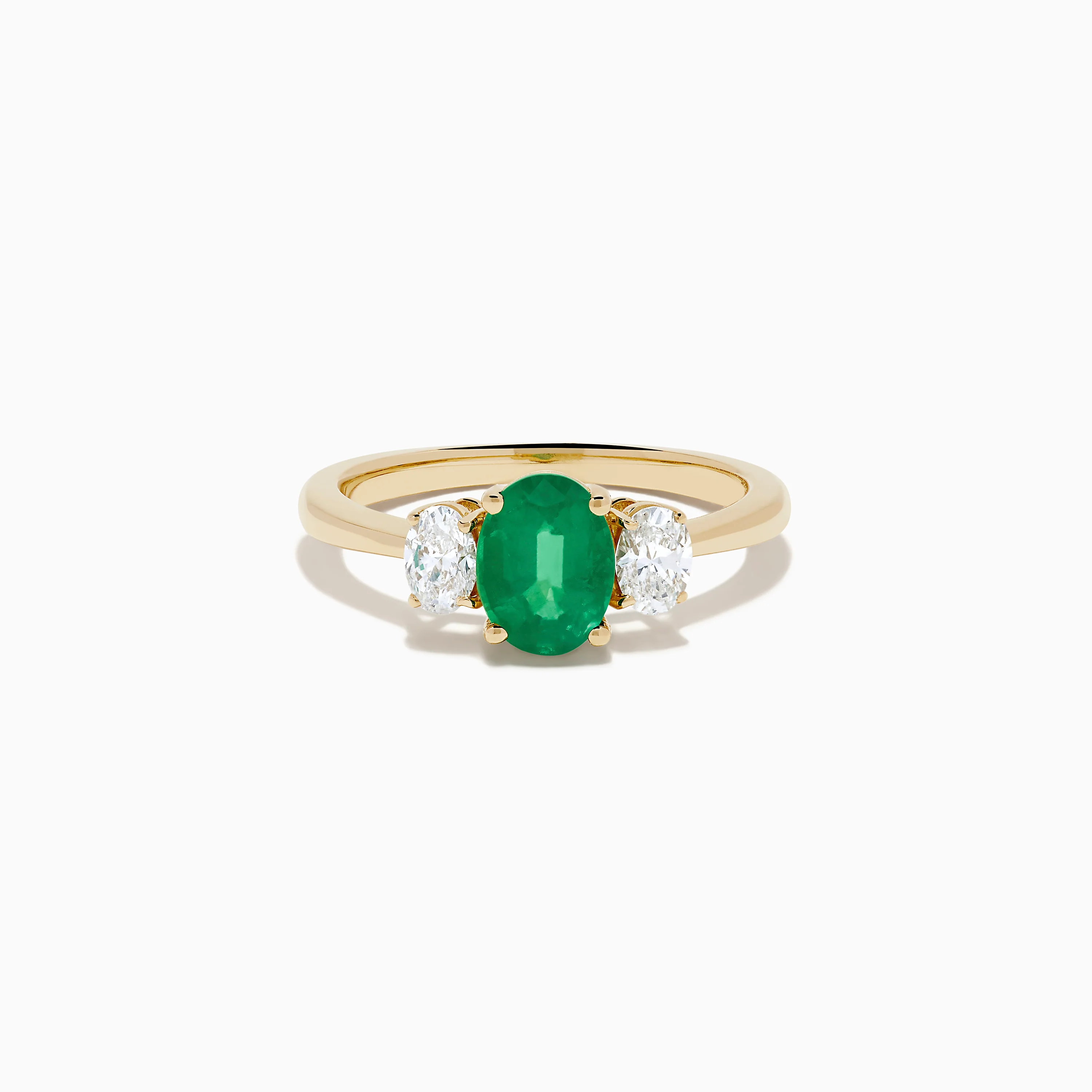 14K Yellow Gold Emerald and Diamond Three-Stone Ring