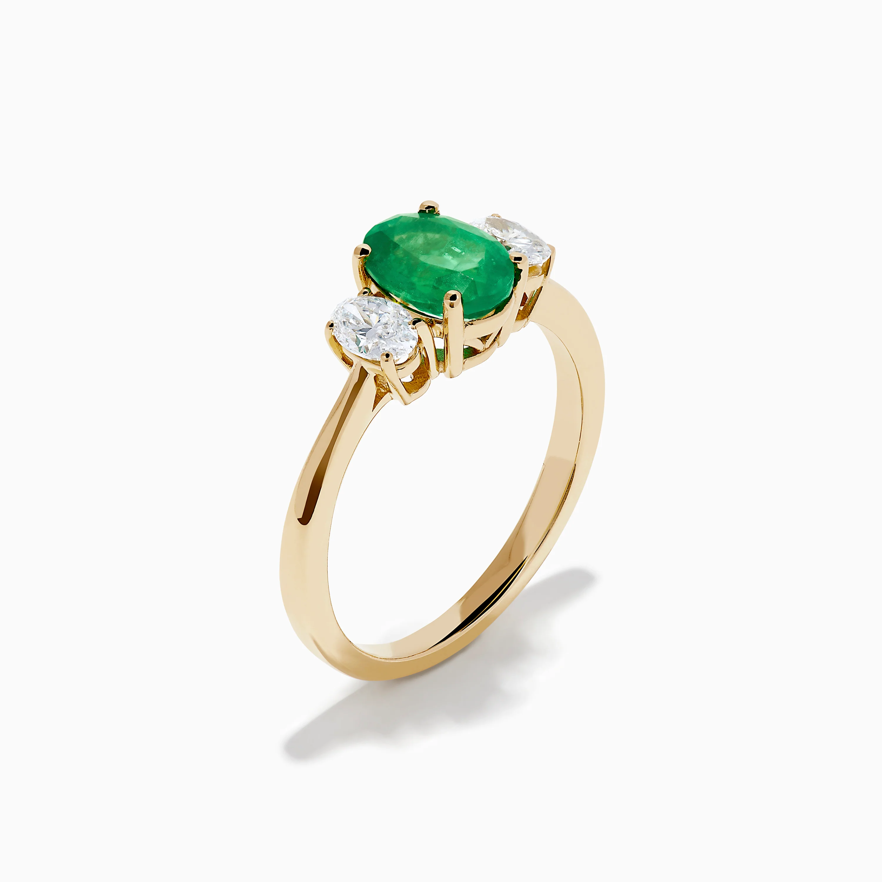 14K Yellow Gold Emerald and Diamond Three-Stone Ring - Image 4