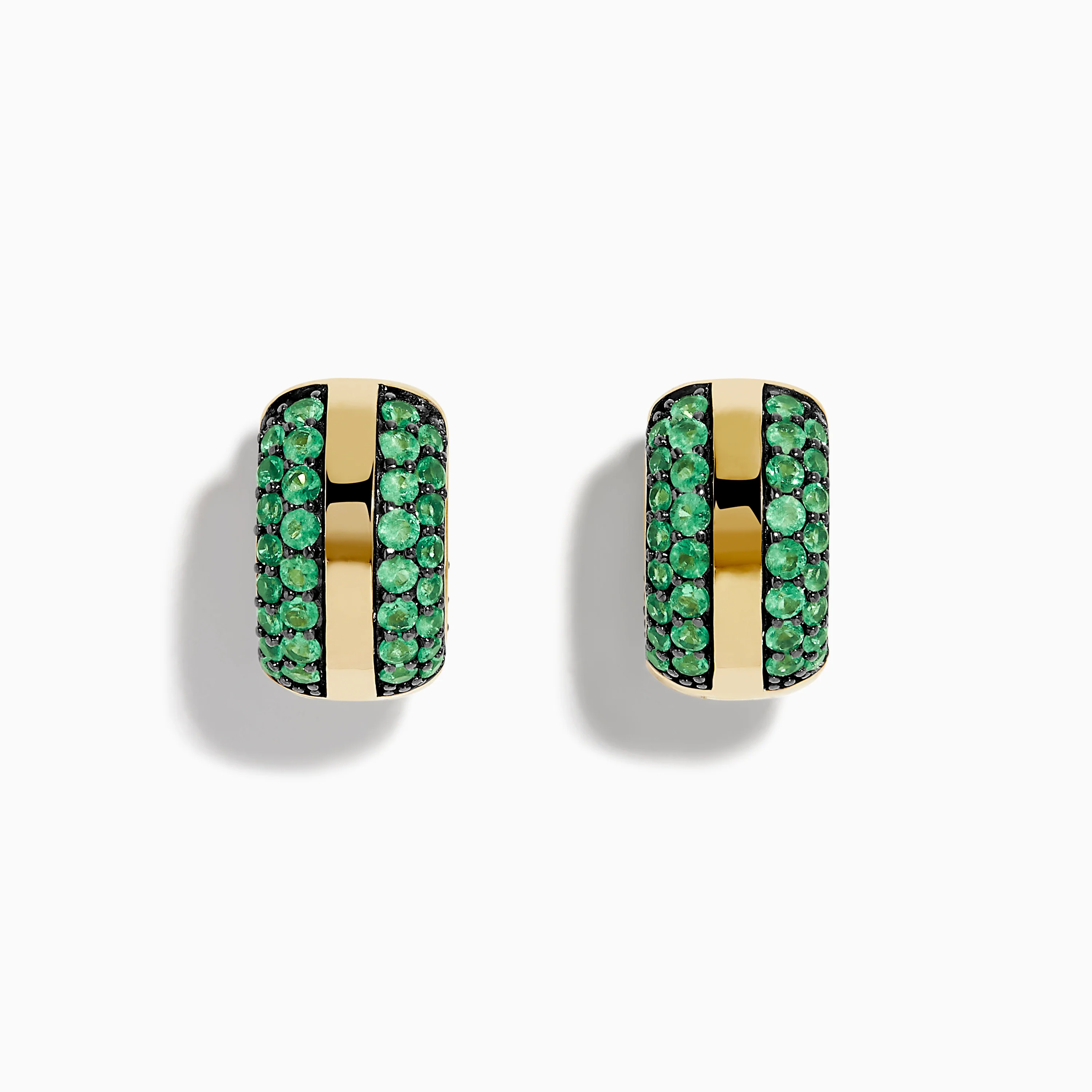 14K Yellow Gold Emerald Pave Huggie Earrings