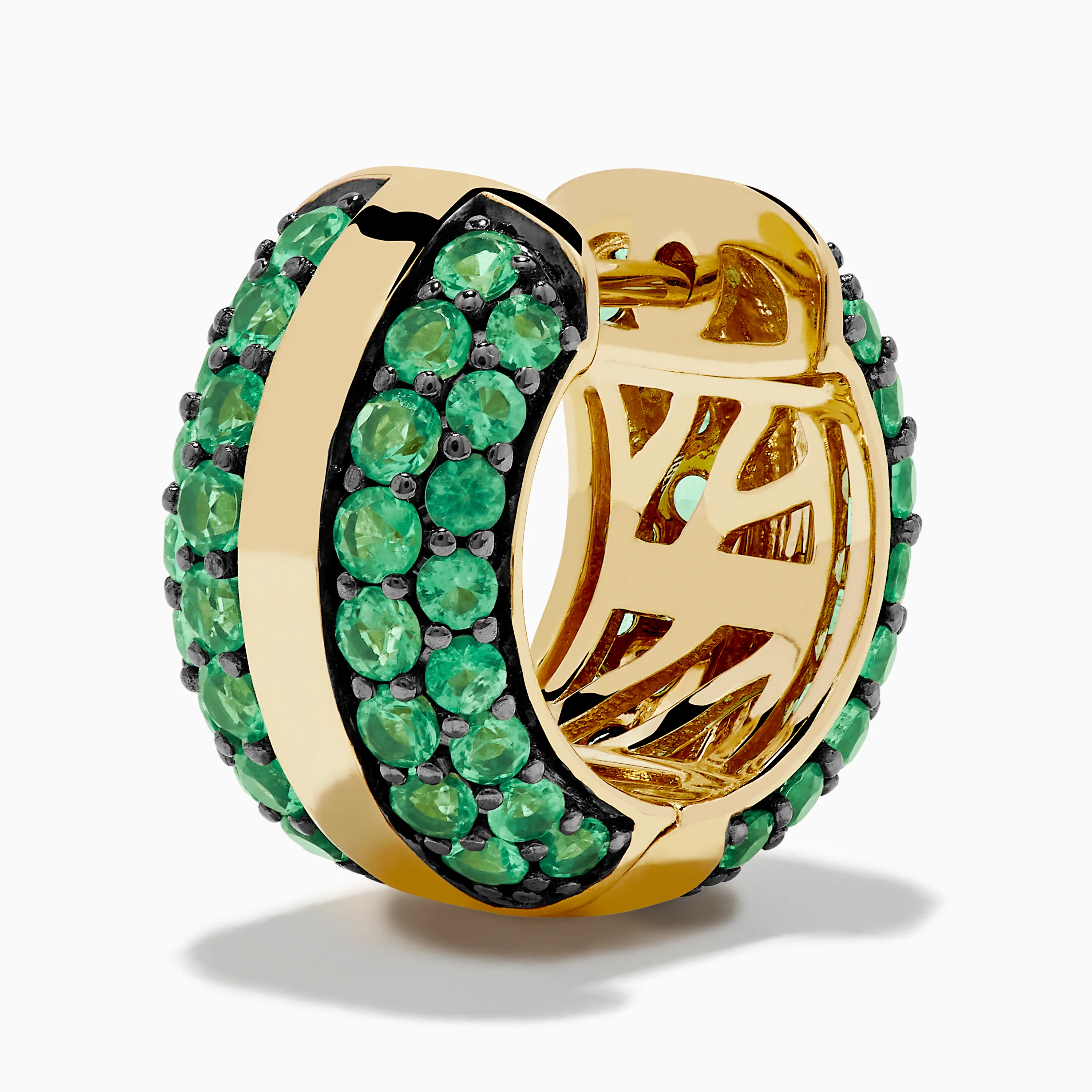 14K Yellow Gold Emerald Pave Huggie Earrings - Image 2
