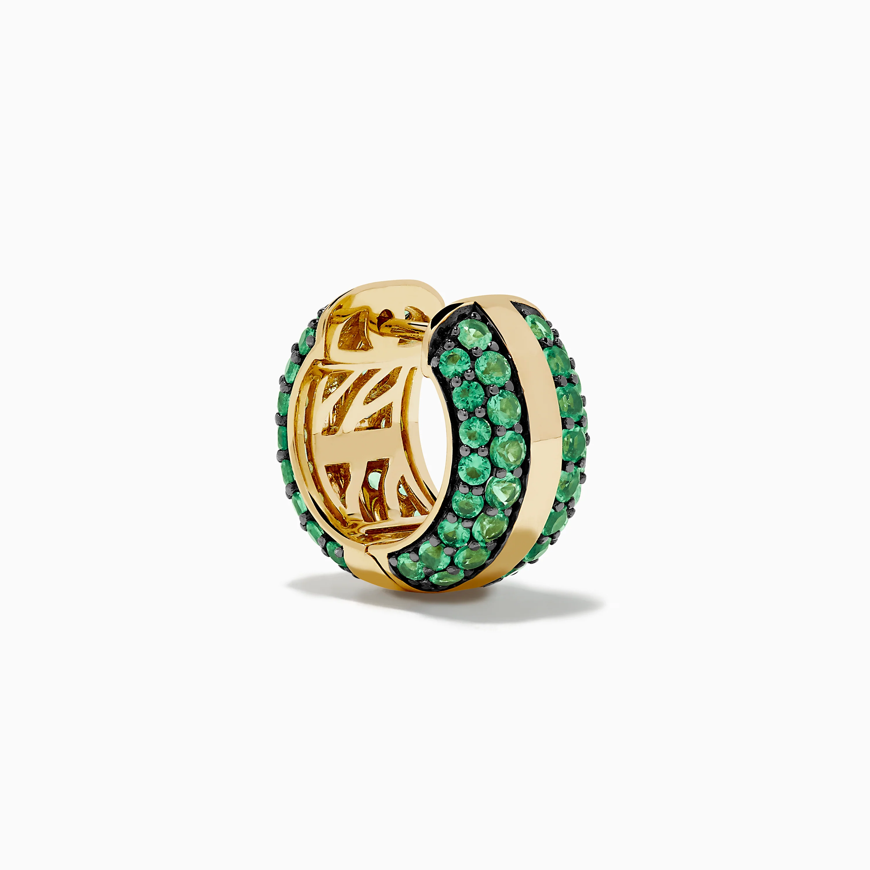 14K Yellow Gold Emerald Pave Huggie Earrings - Image 3