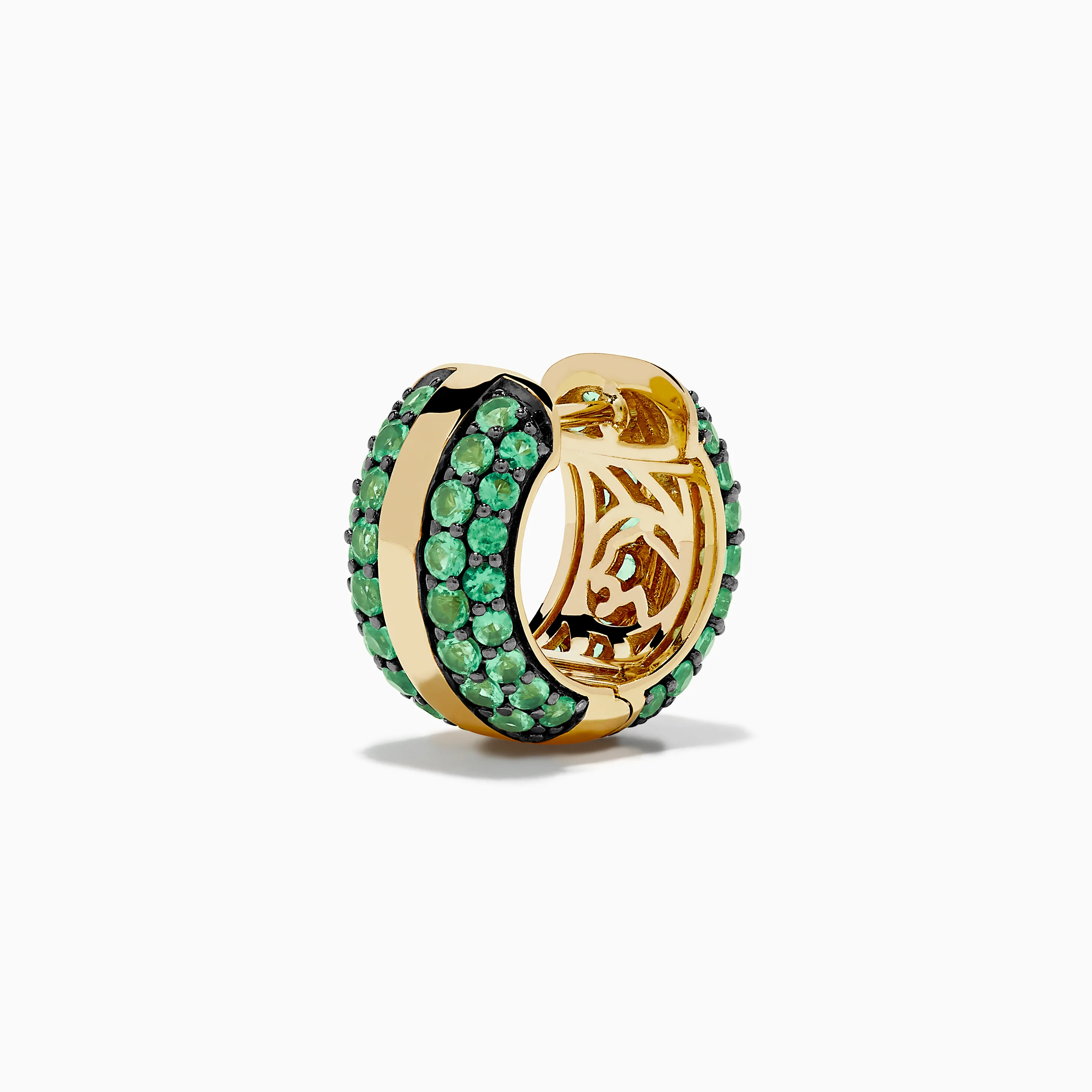 14K Yellow Gold Emerald Pave Huggie Earrings - Image 4