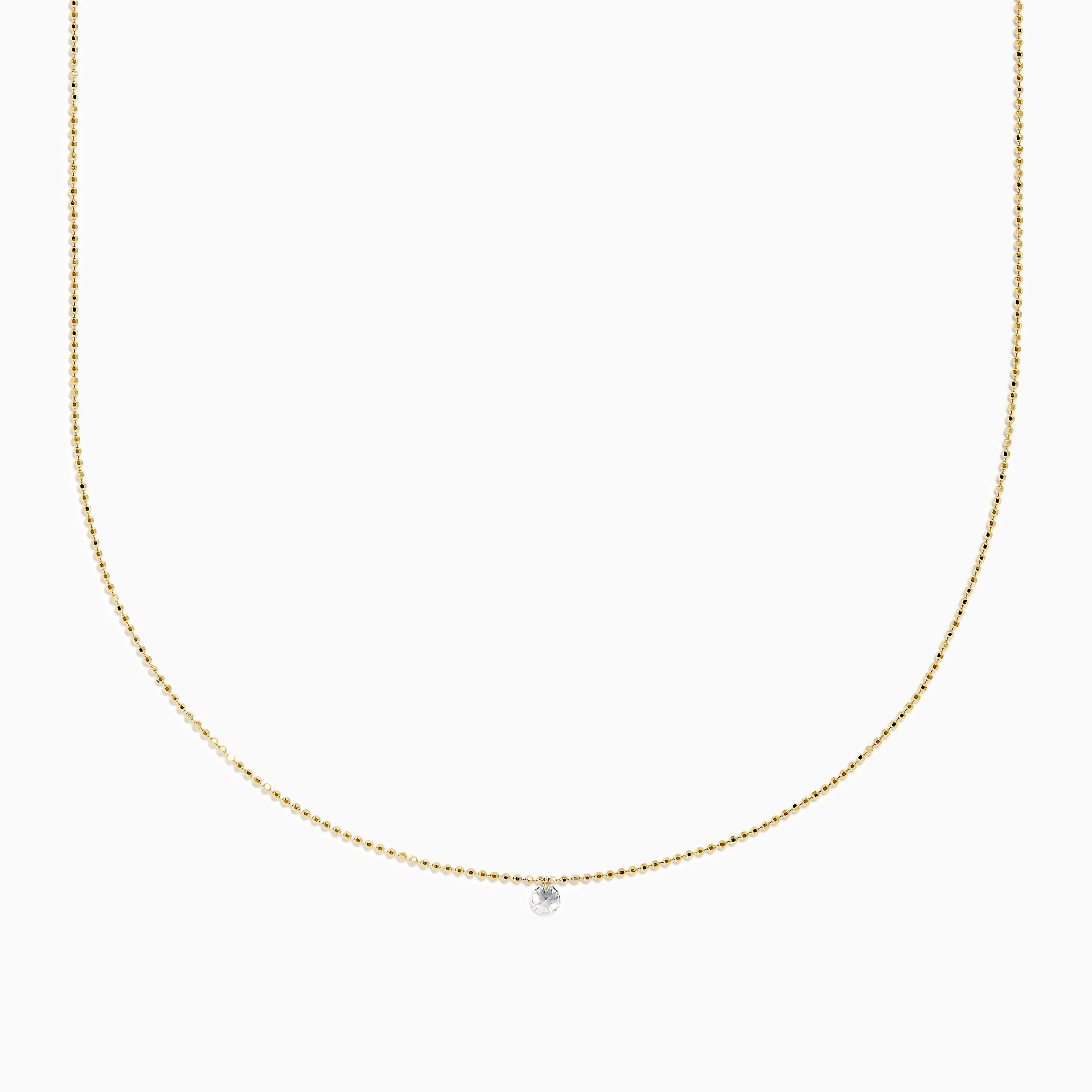 14K Yellow Gold Floating Diamond Solitaire Beaded Chain Necklace