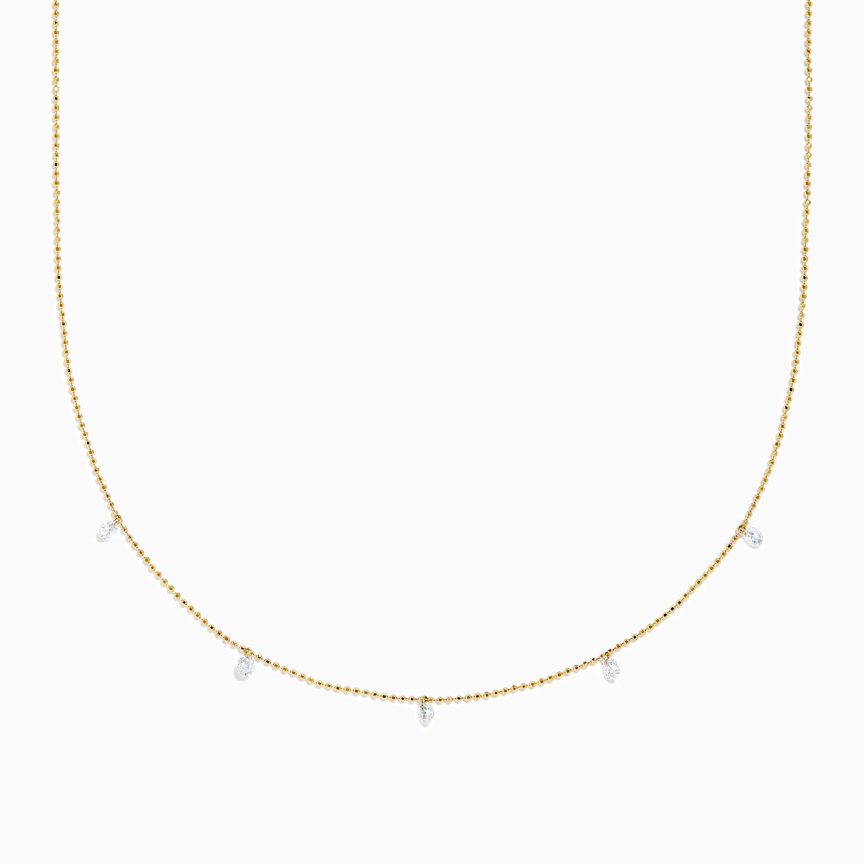 14K Yellow Gold Floating Diamonds Beaded Chain Necklace