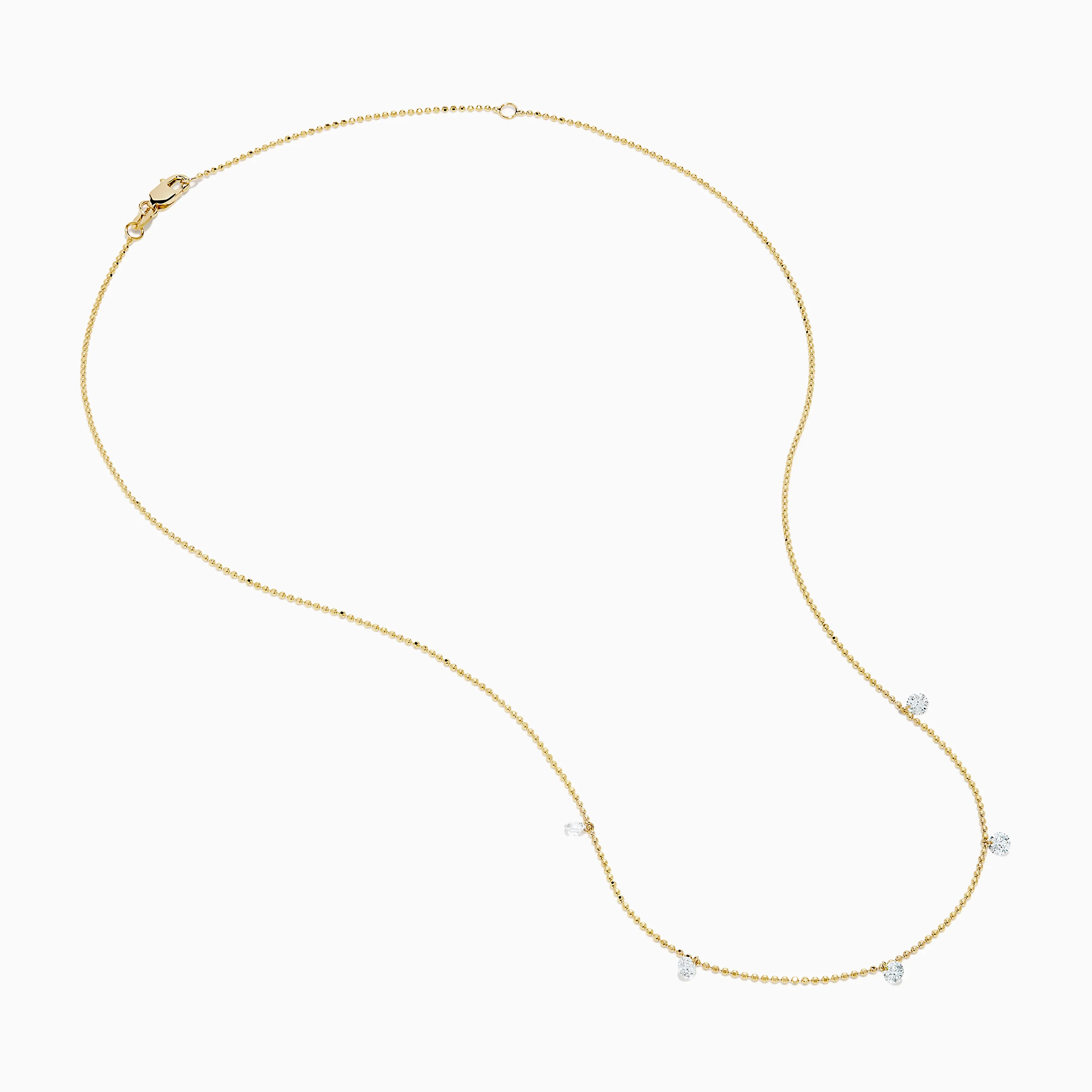 14K Yellow Gold Floating Diamonds Beaded Chain Necklace - Image 2