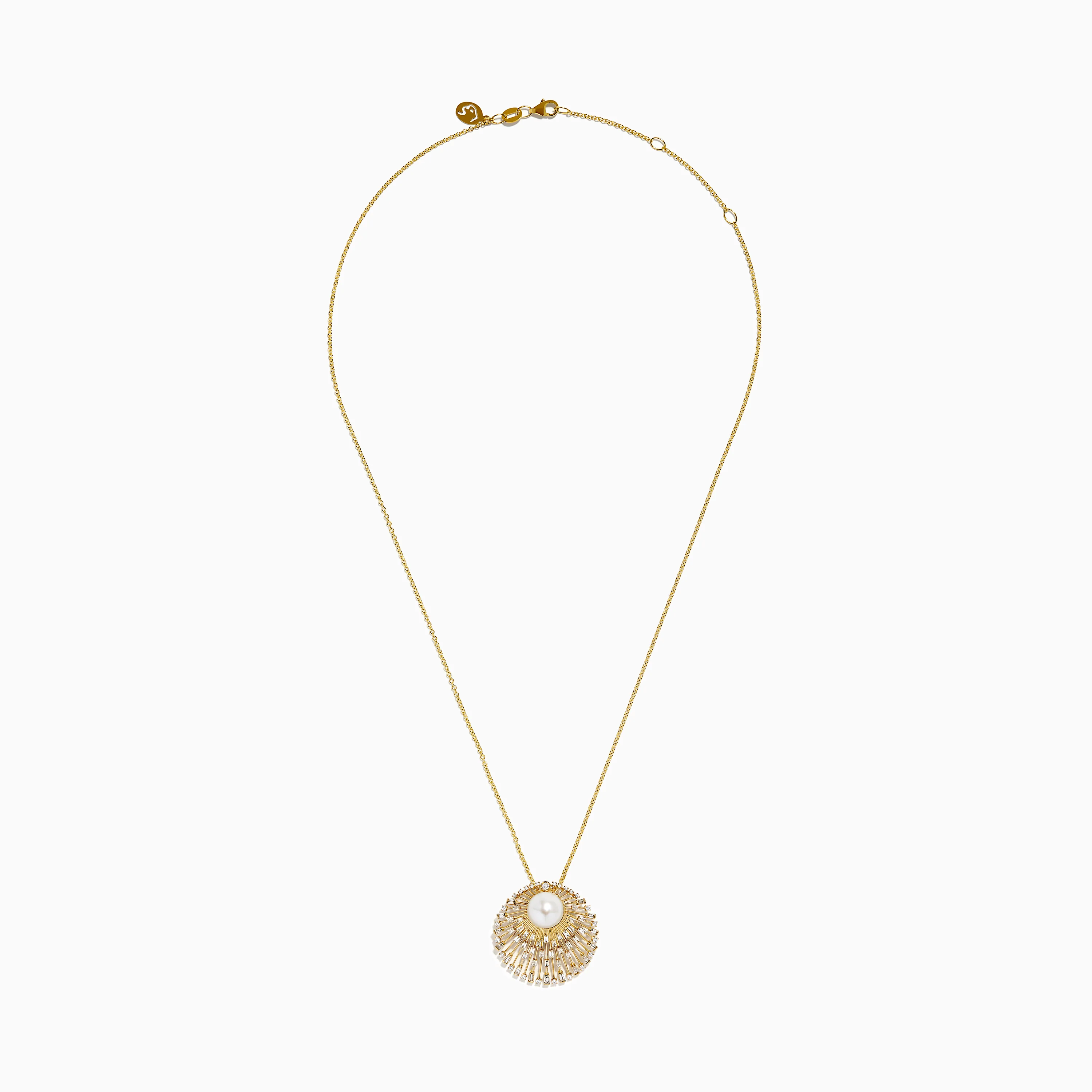 14K Yellow Gold Freshwater Pearl and Diamond Sunburst Pendant - Image 3