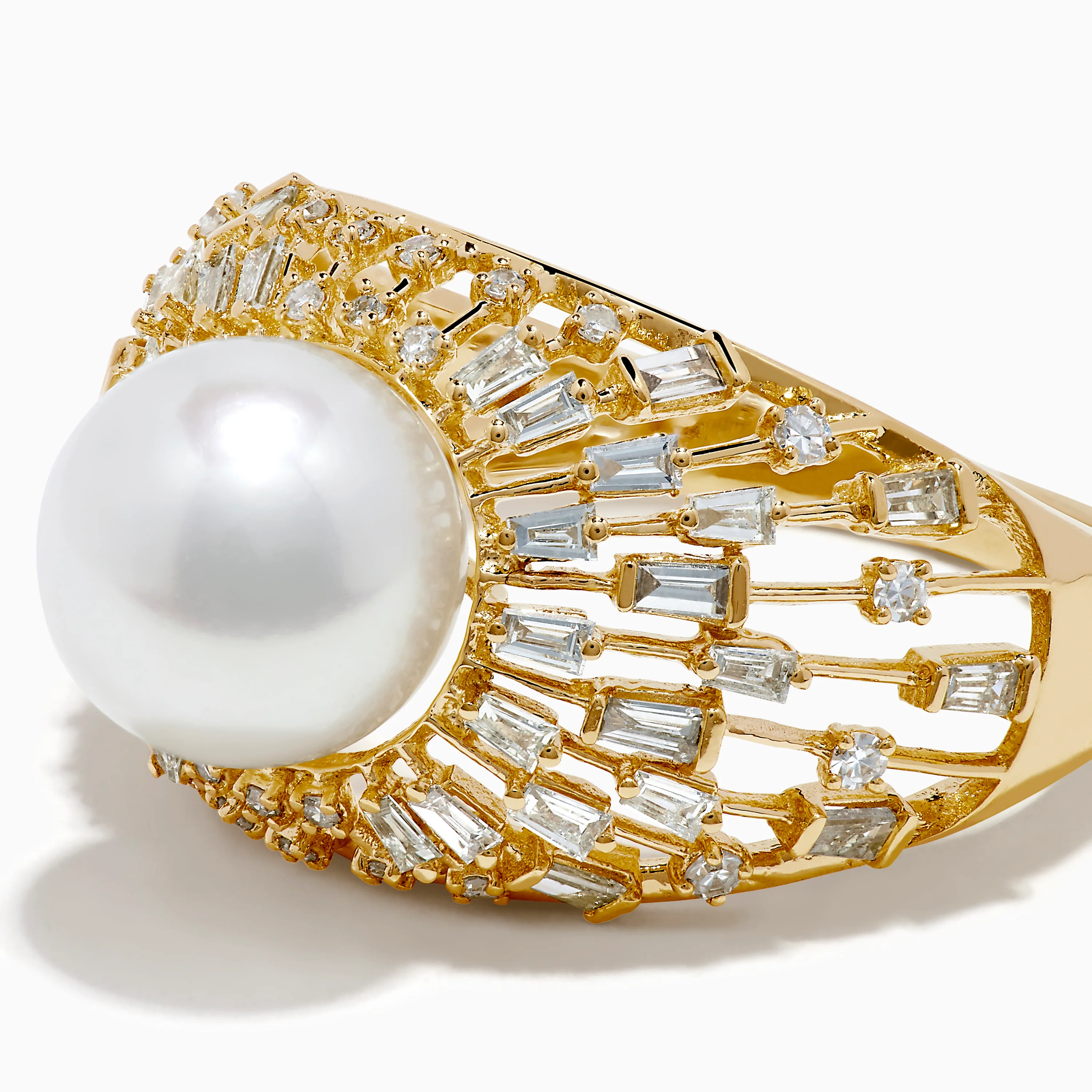 14K Yellow Gold Freshwater Pearl and Diamond Sunburst Ring - Image 2
