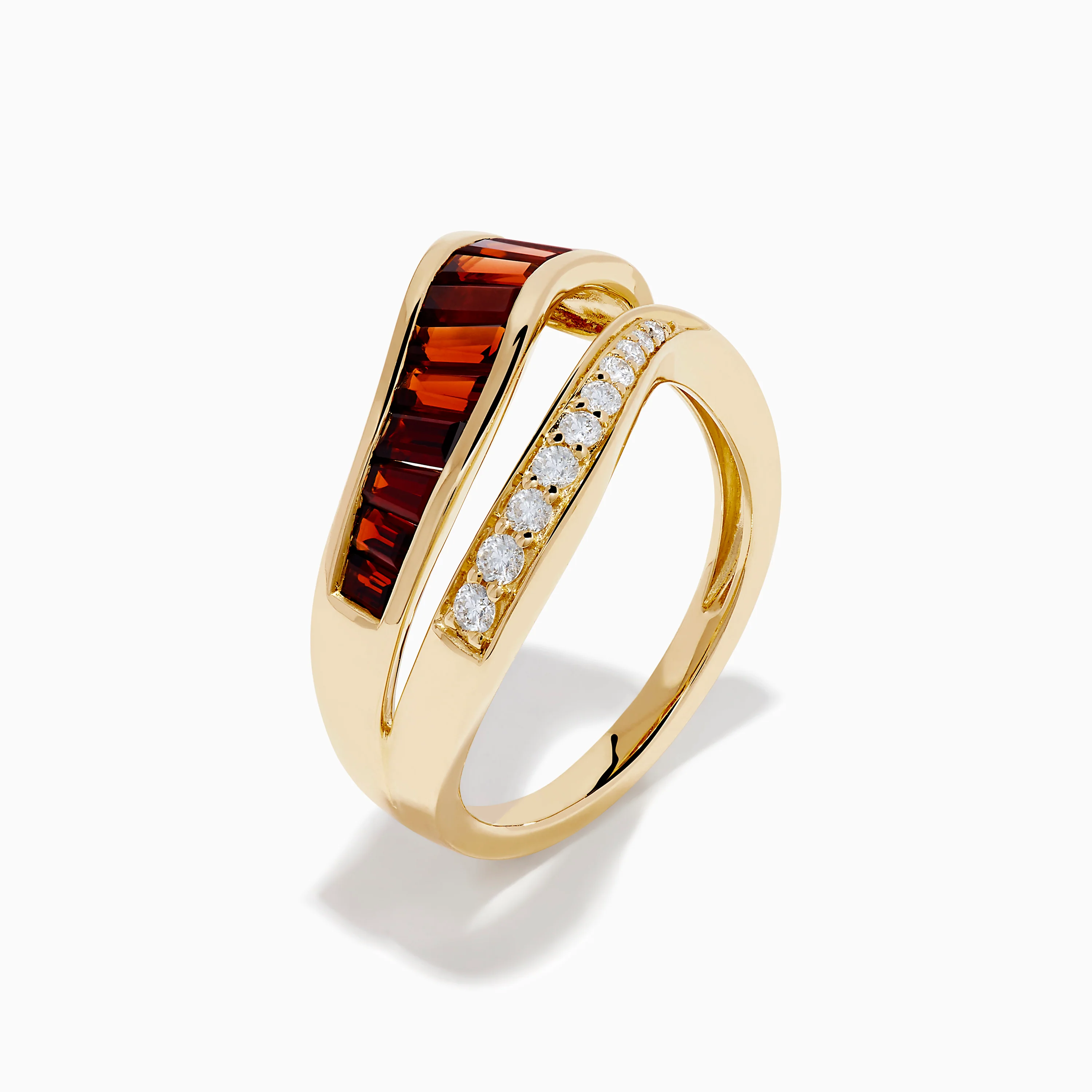 14K Yellow Gold Garnet and Diamond Wavy Band - Image 4