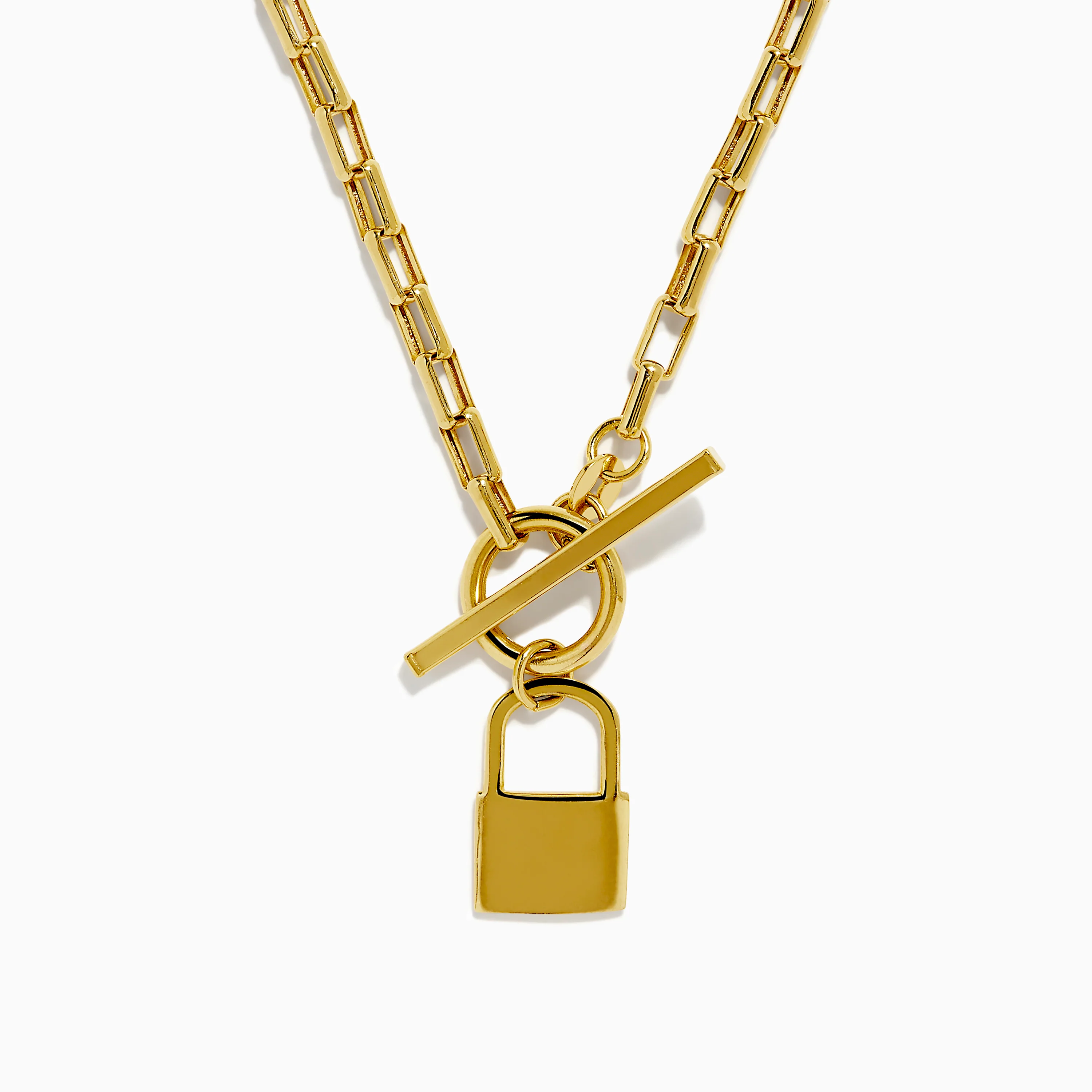 14K Yellow Gold Hollow Paperclip with Padlock and Square Toggle Necklace