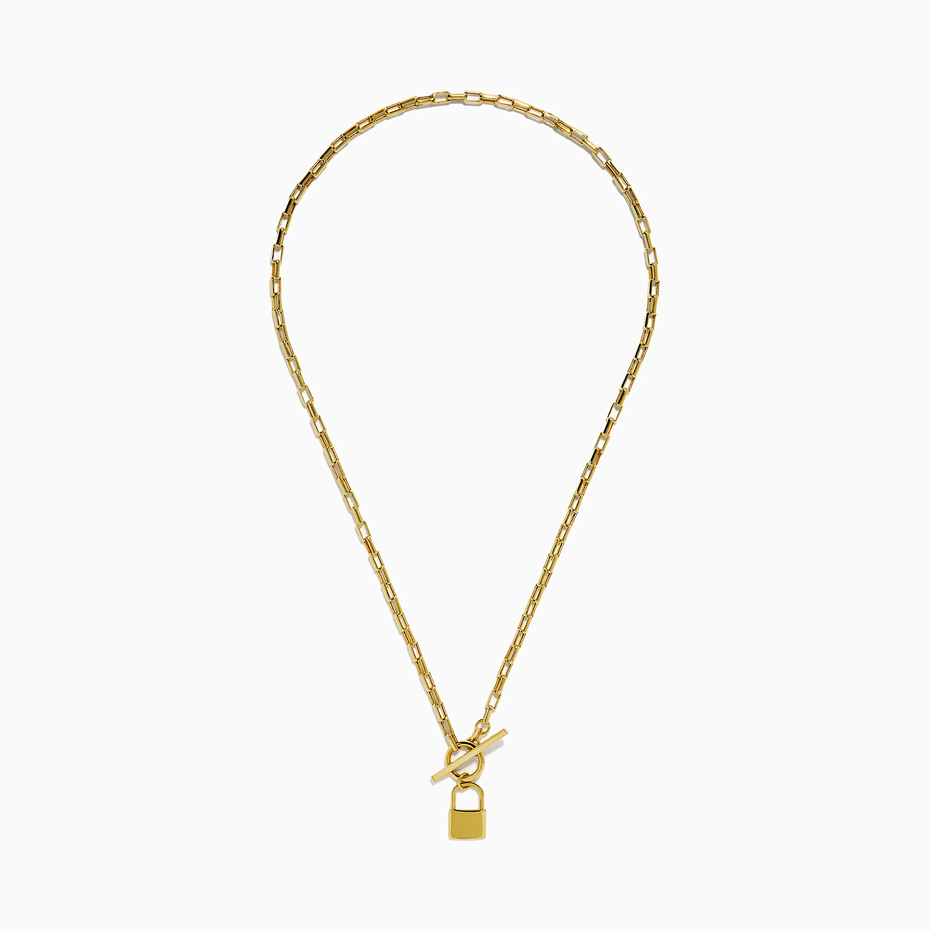 14K Yellow Gold Hollow Paperclip with Padlock and Square Toggle Necklace - Image 3