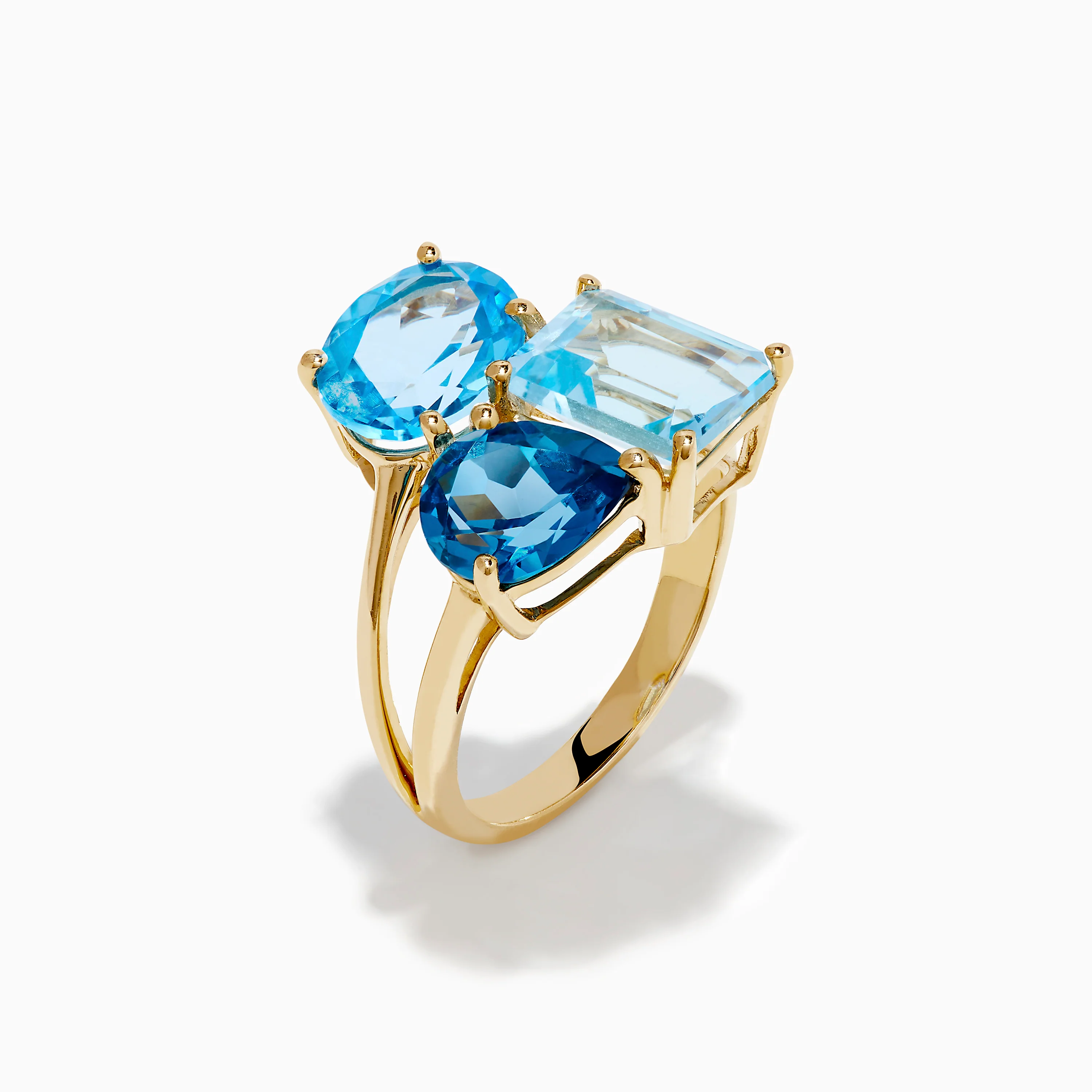 14K Yellow Gold London, Swiss & Sky Blue Cocktail Ring - Image 4