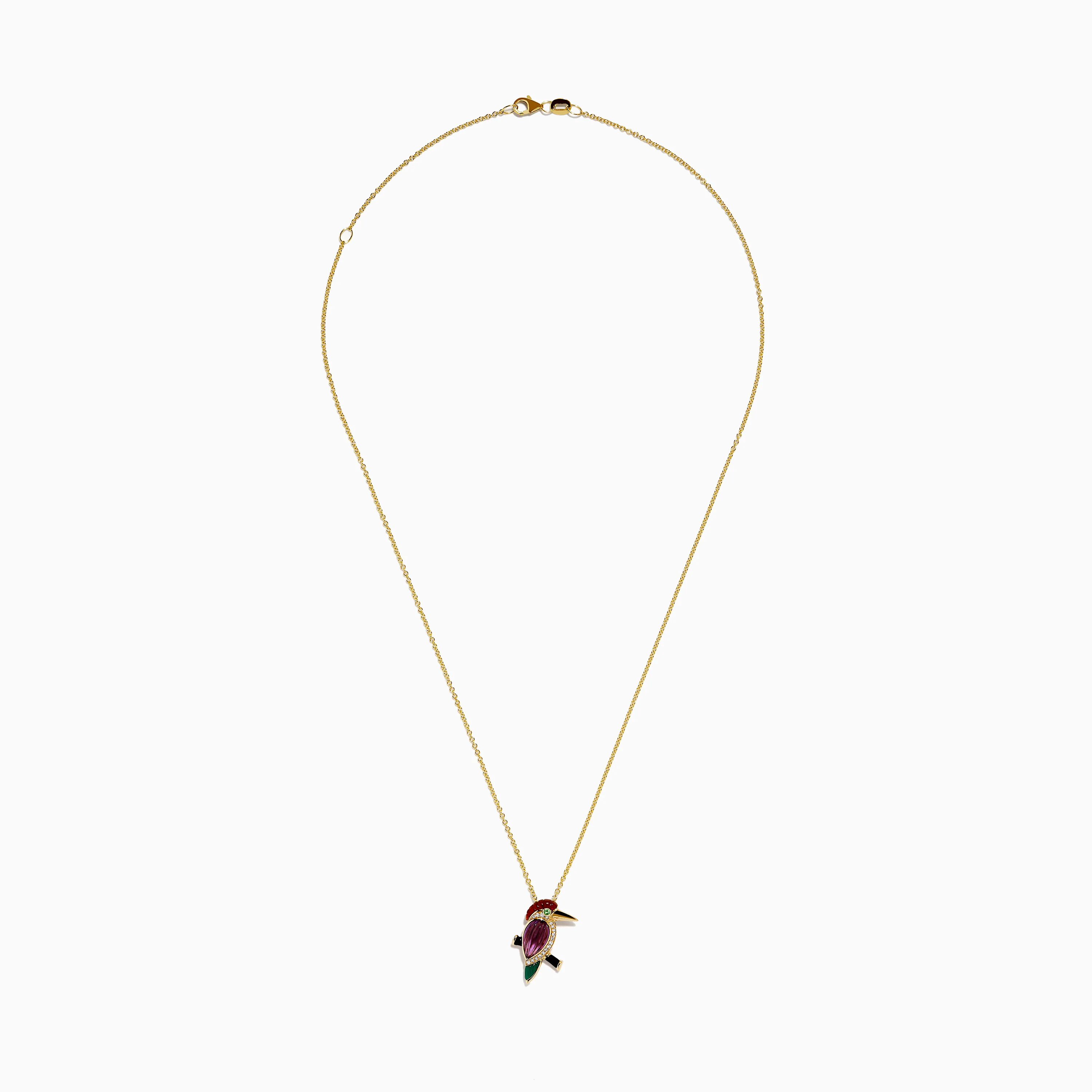14K Yellow Gold Multi Gemstone and Diamond Woodpecker Pendant - Image 3