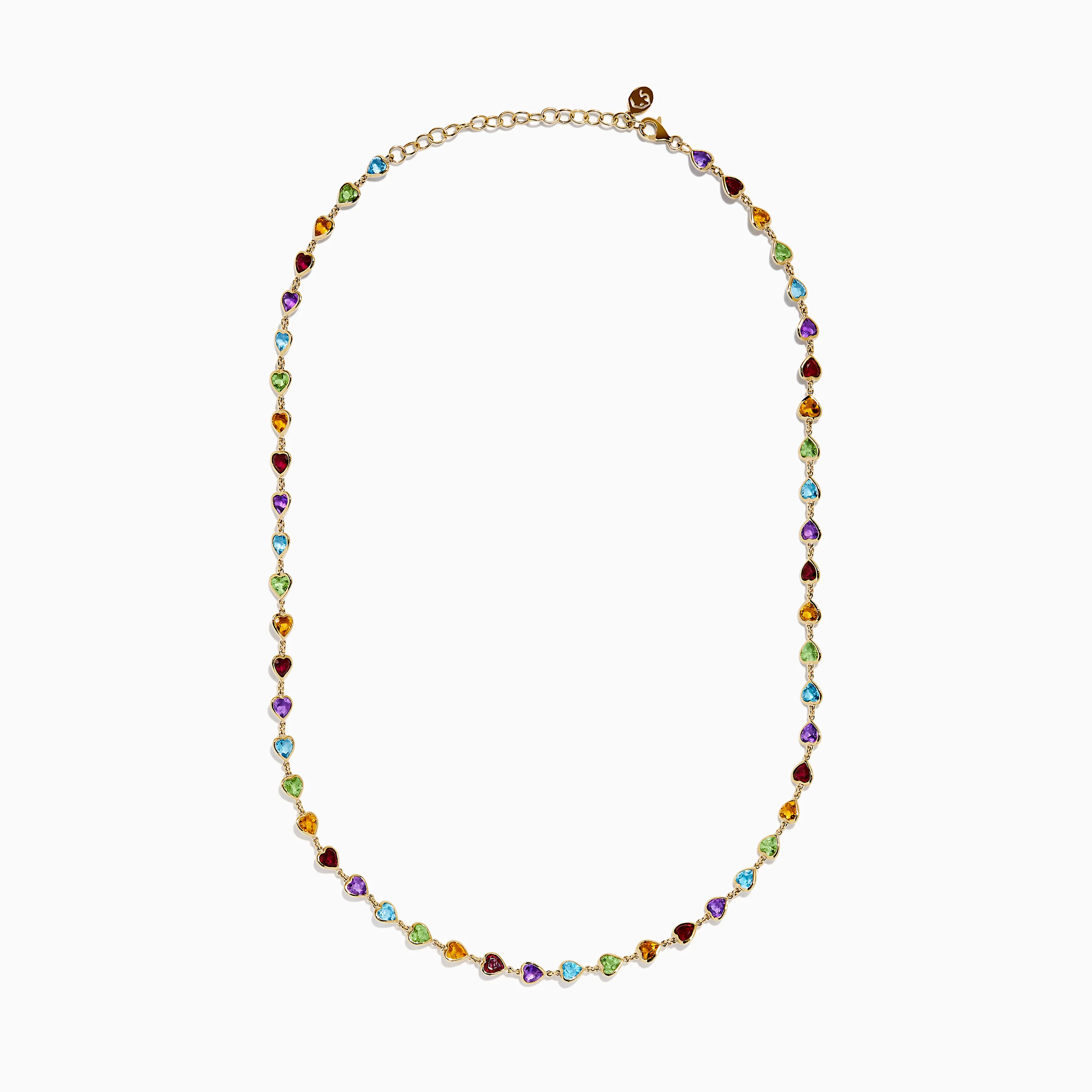 14K Yellow Gold Multi-Gemstone Bezel Heart Station Necklace - Image 3