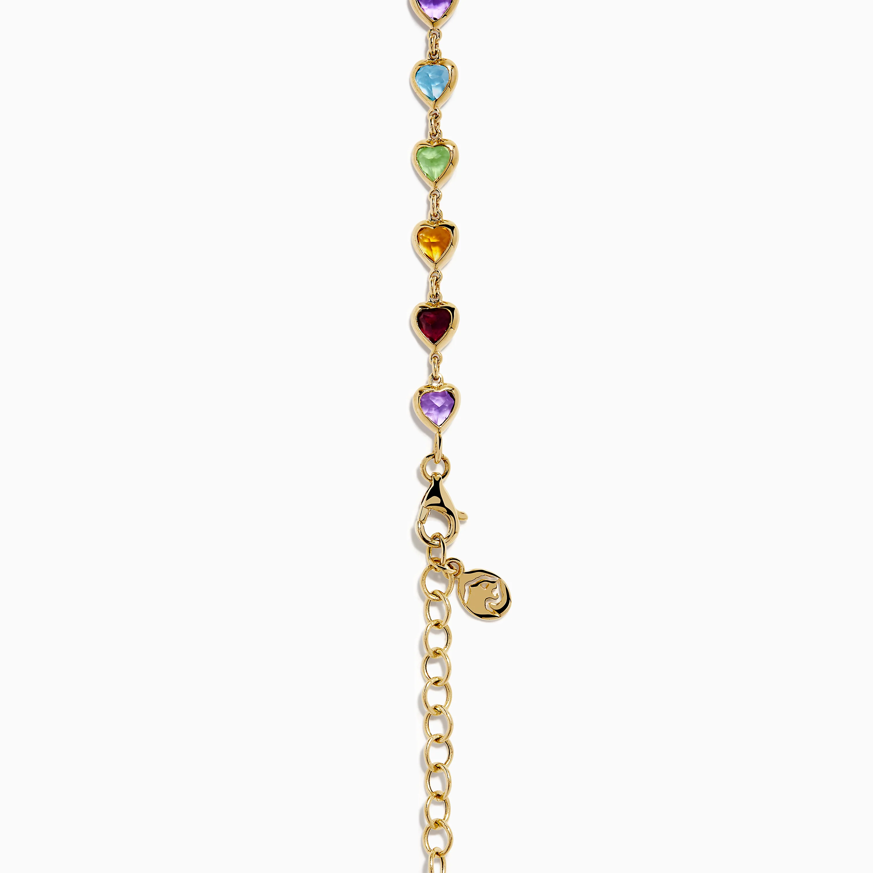 14K Yellow Gold Multi-Gemstone Bezel Heart Station Necklace - Image 4