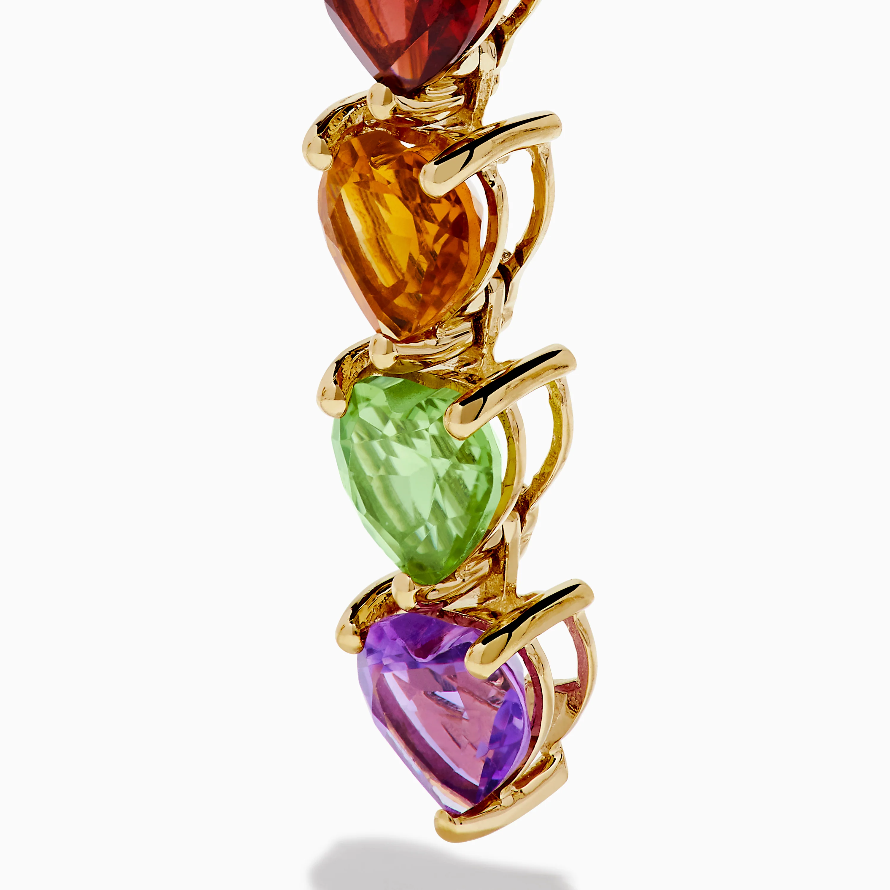 14K Yellow Gold Multi-Gemstone Heart Linear Drop Earrings - Image 2