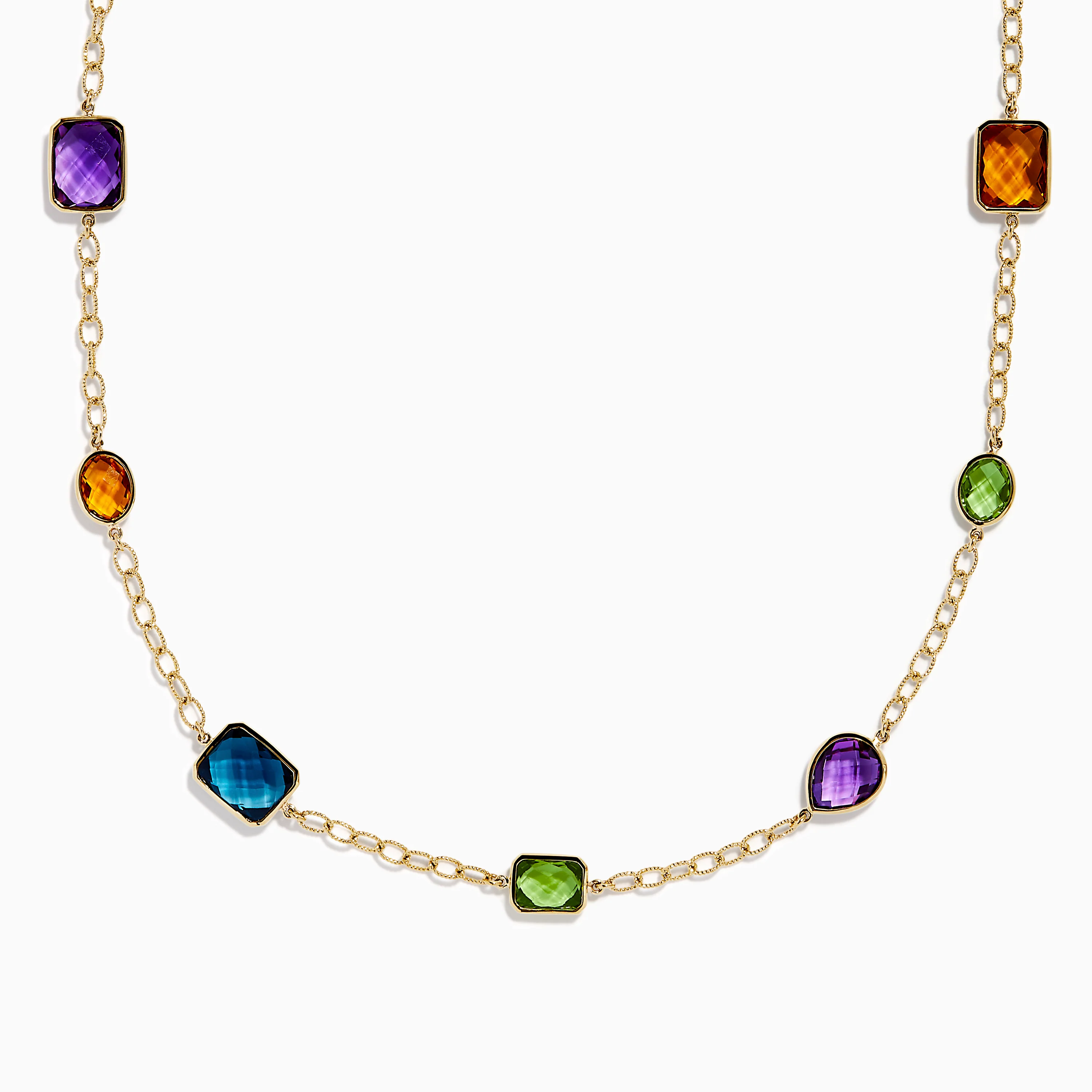 14K Yellow Gold Multi-Gemstone Mixed-Shape Station Necklace