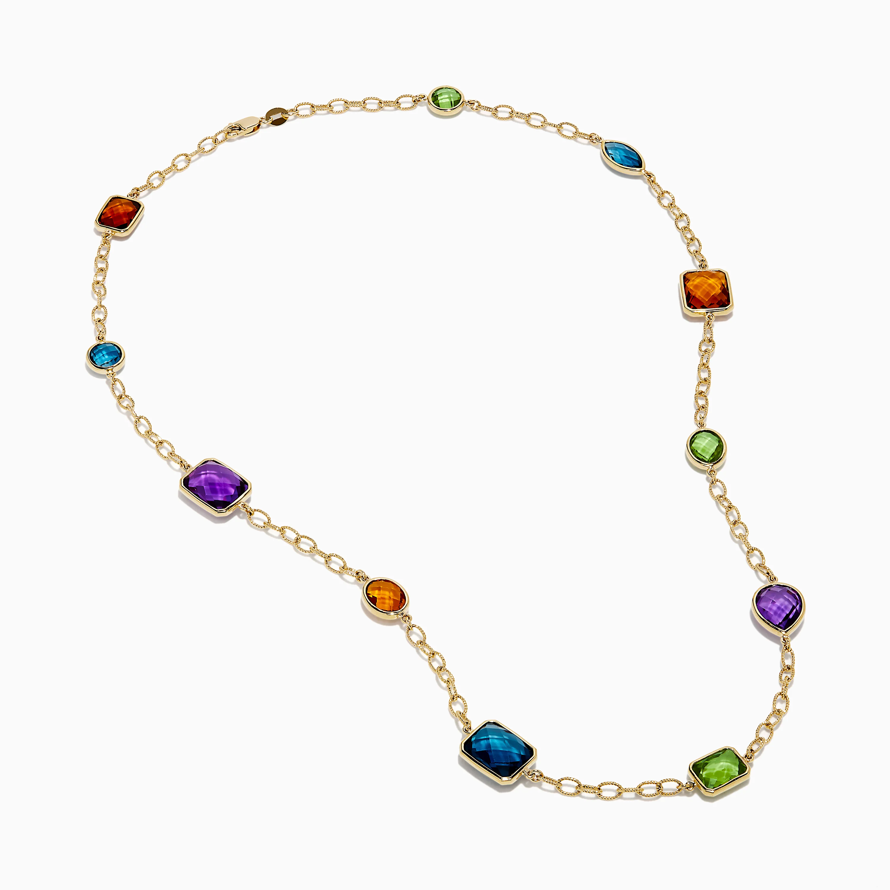 14K Yellow Gold Multi-Gemstone Mixed-Shape Station Necklace - Image 2