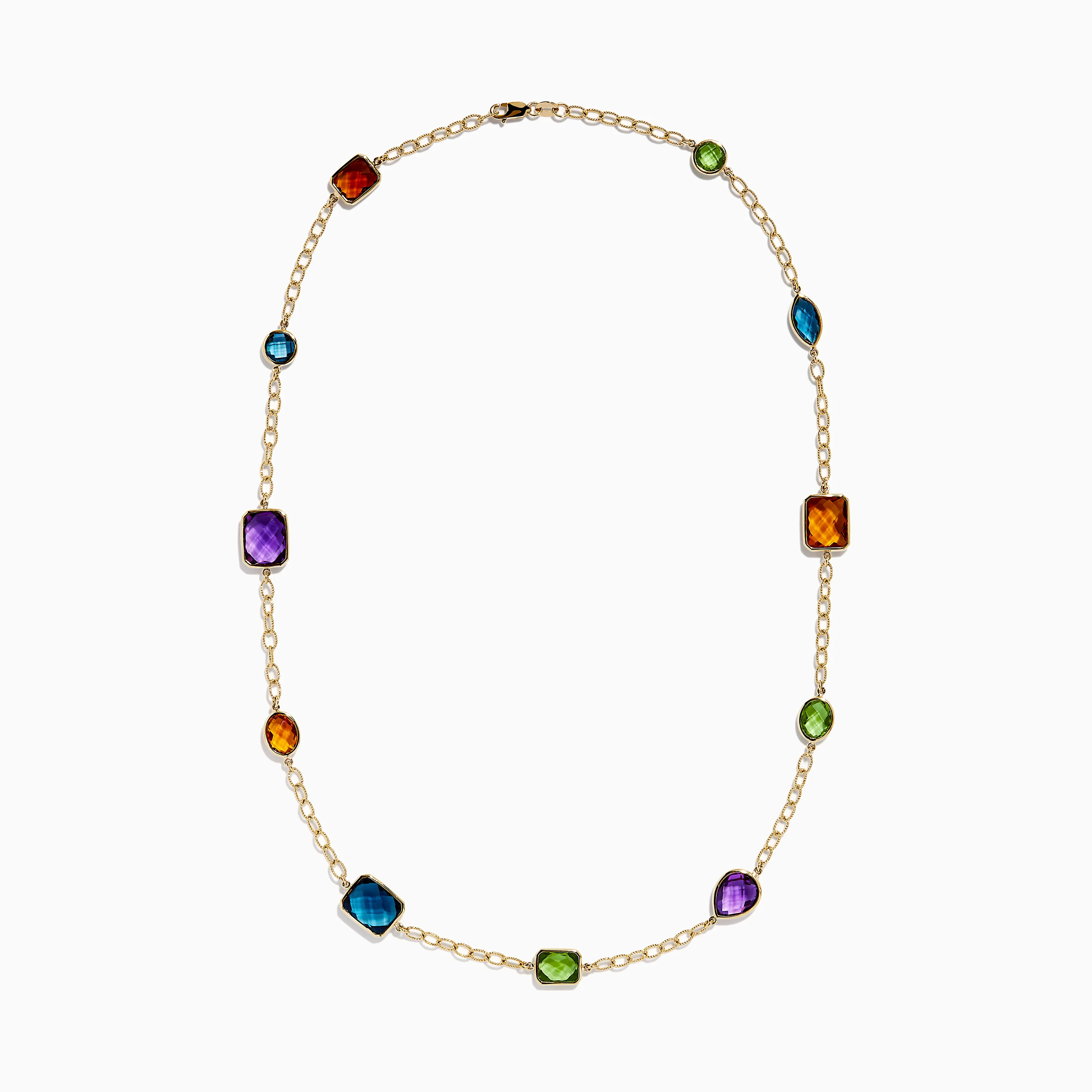 14K Yellow Gold Multi-Gemstone Mixed-Shape Station Necklace - Image 3
