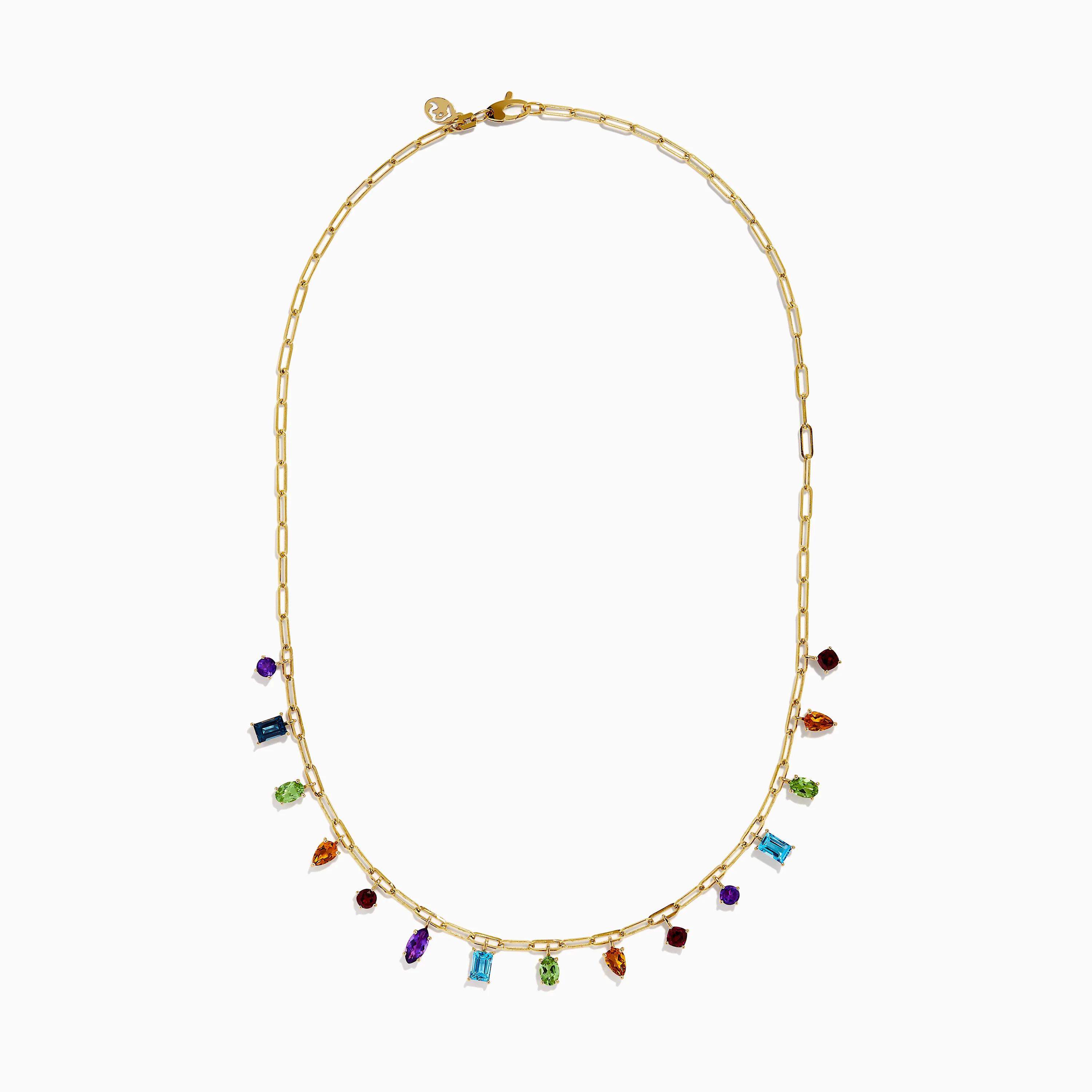 14K Yellow Gold Multi-Gemstone Paperclip Chain Fringe Necklace - Image 3