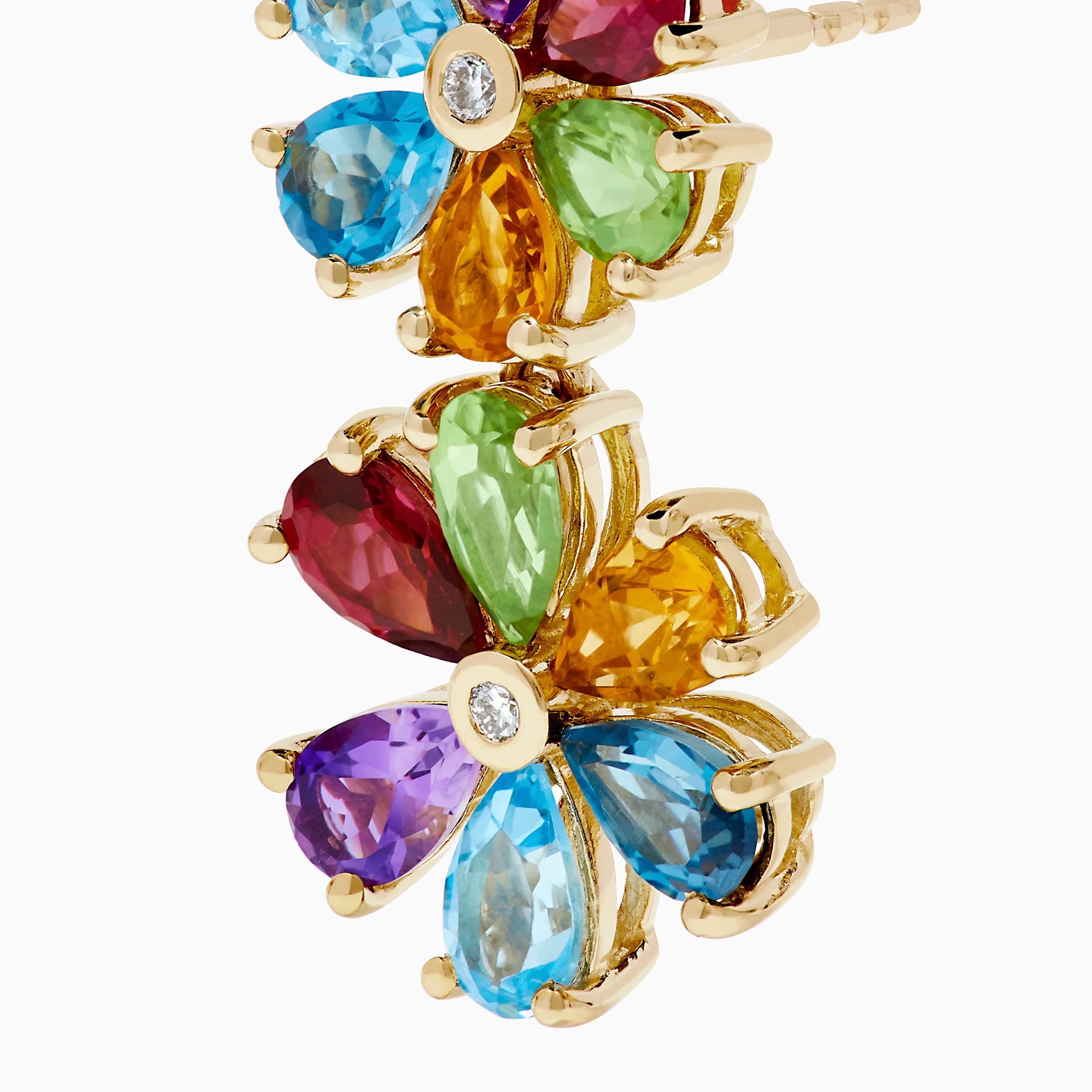 14K Yellow Gold Multi-Gemstone Pear-Cut Flower Drop Earrings - Image 2