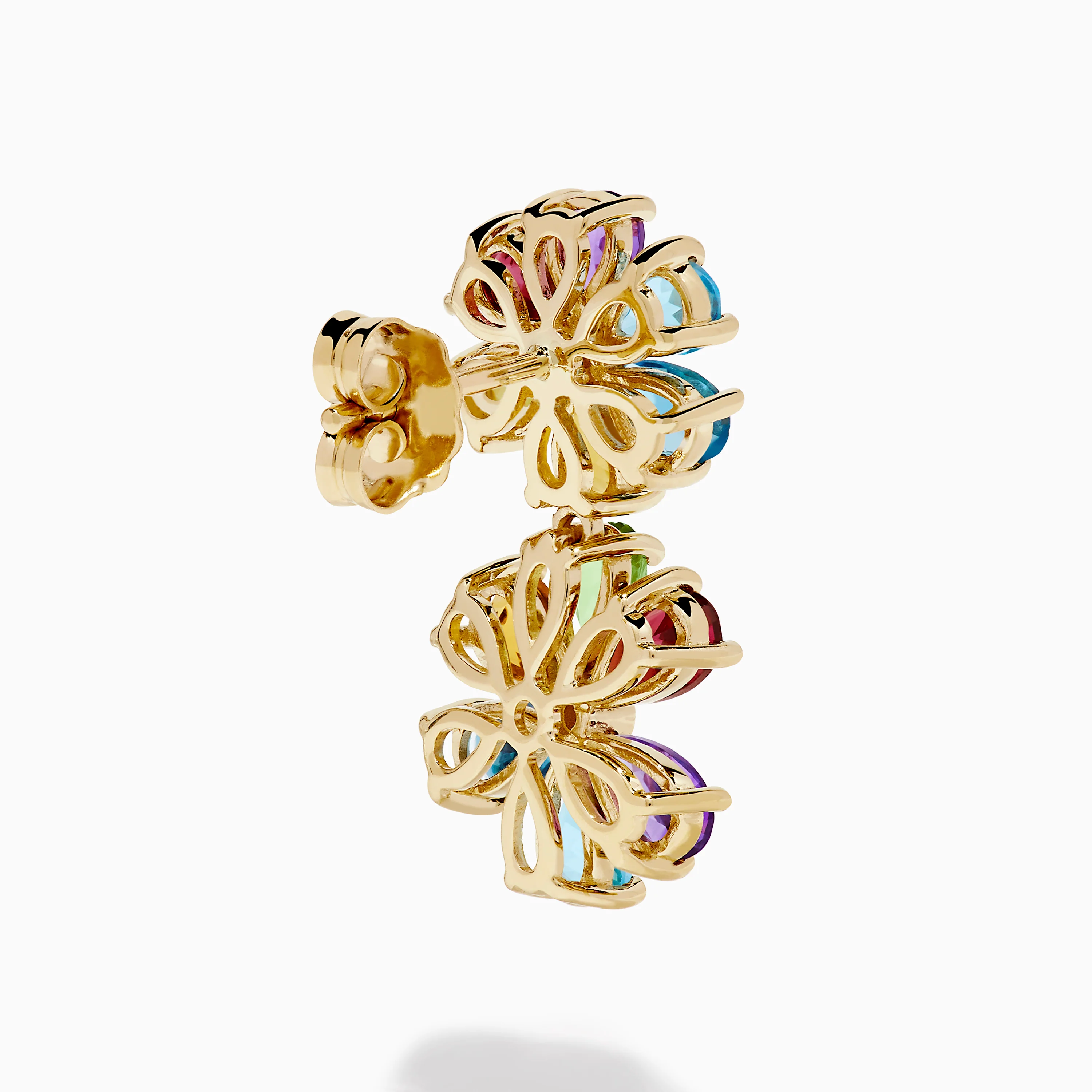 14K Yellow Gold Multi-Gemstone Pear-Cut Flower Drop Earrings - Image 4