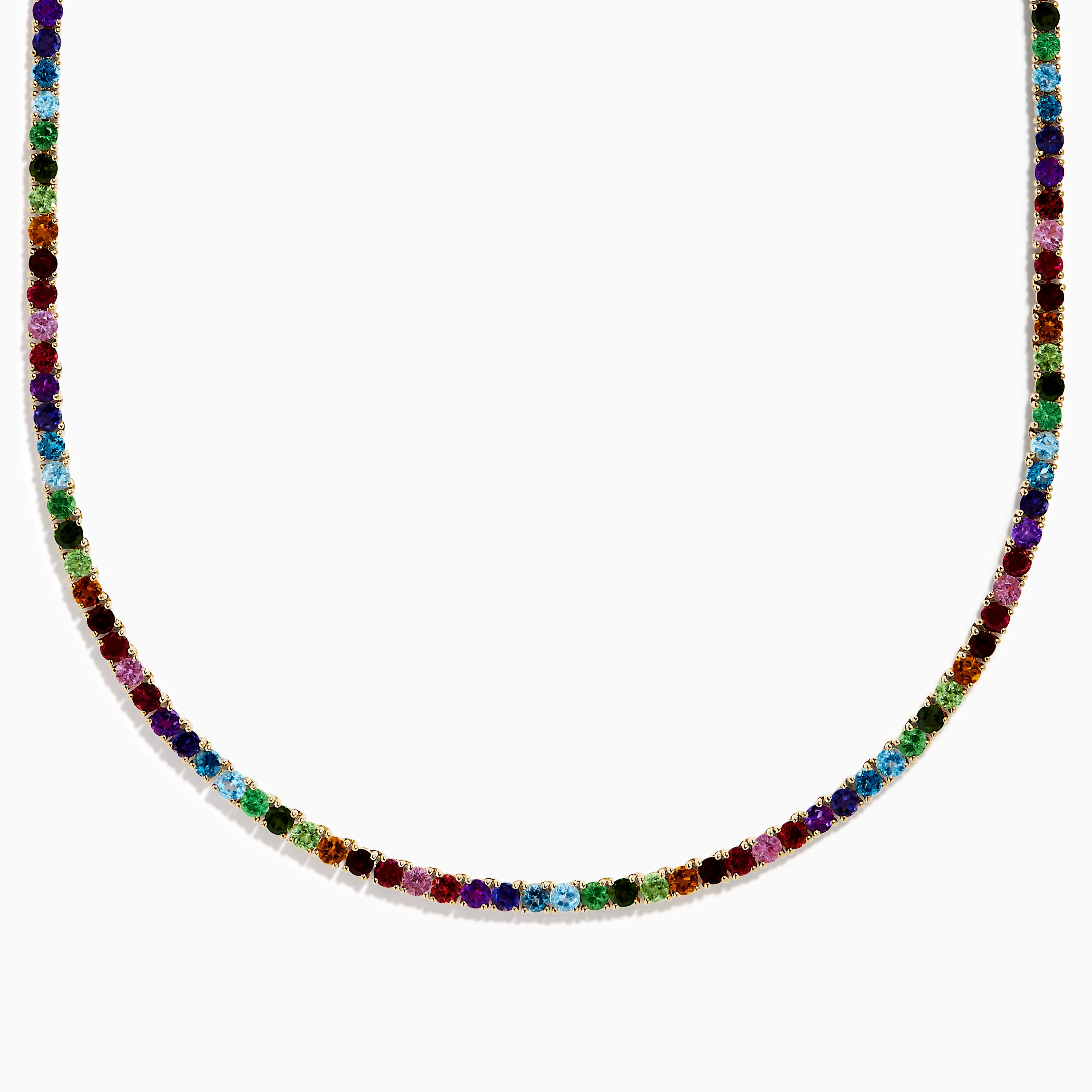 14K Yellow Gold Multi-Gemstone Rainbow Tennis Necklace
