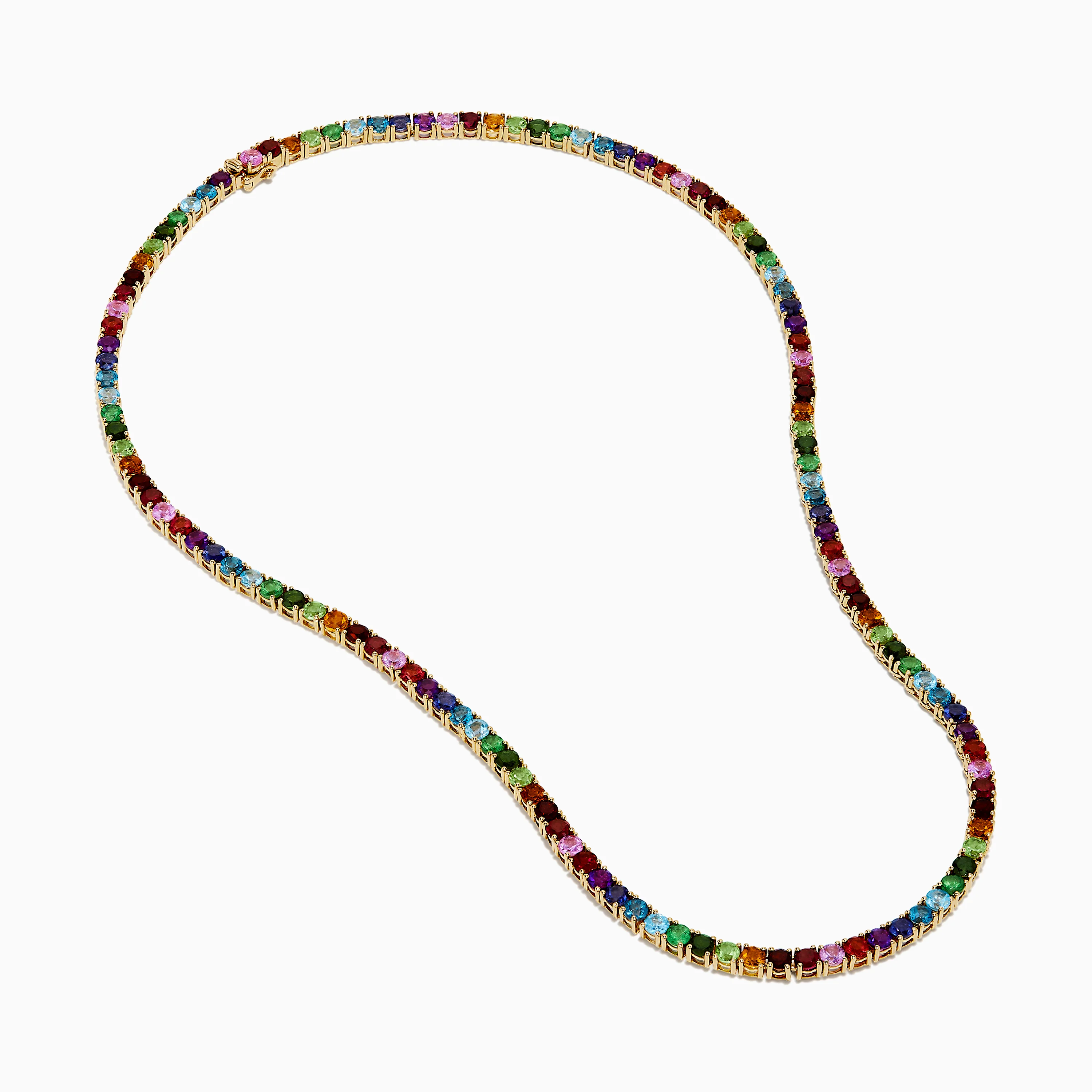 14K Yellow Gold Multi-Gemstone Rainbow Tennis Necklace - Image 2