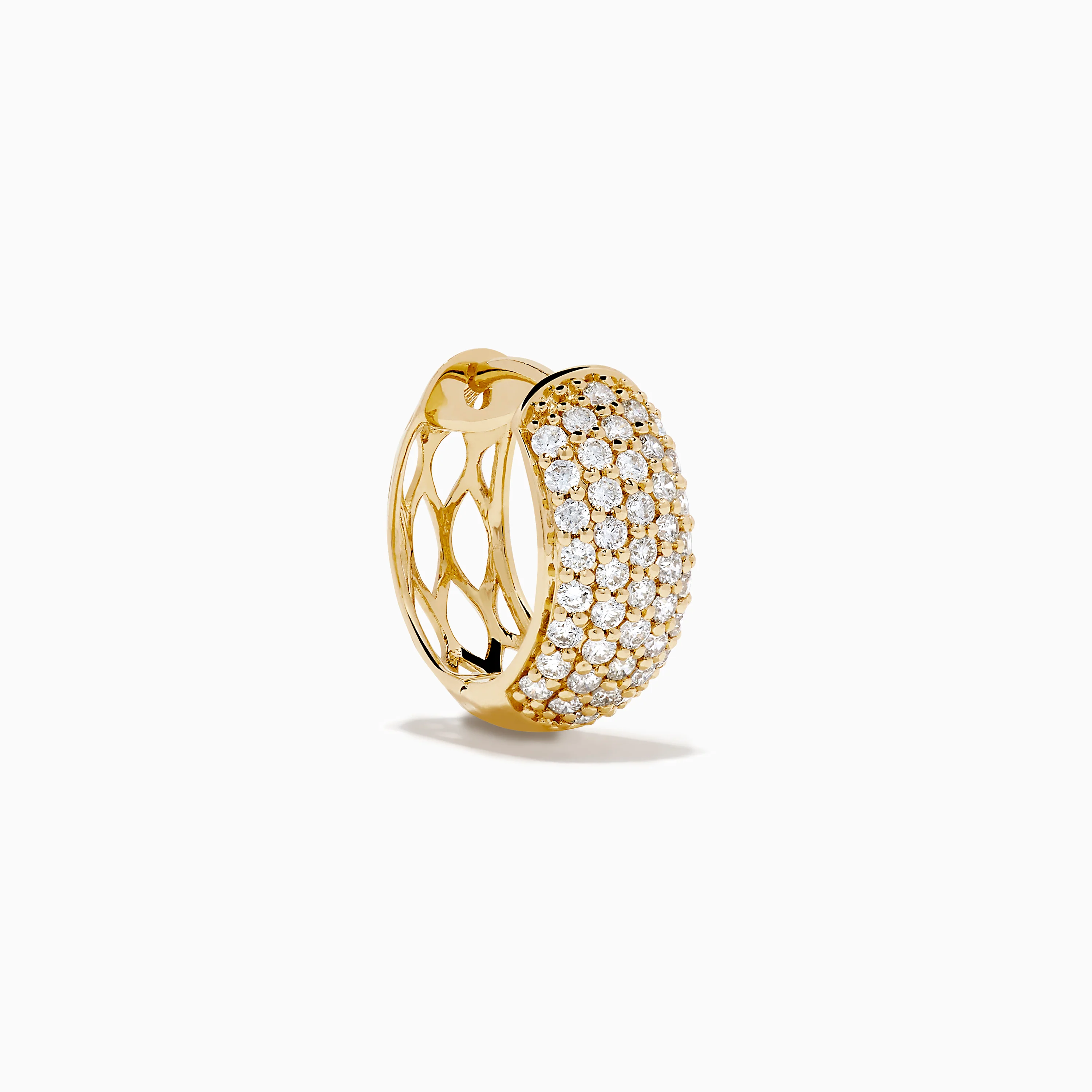 14K Yellow Gold Multi Row Pave Diamond Chunky Hoop Earrings - Image 3