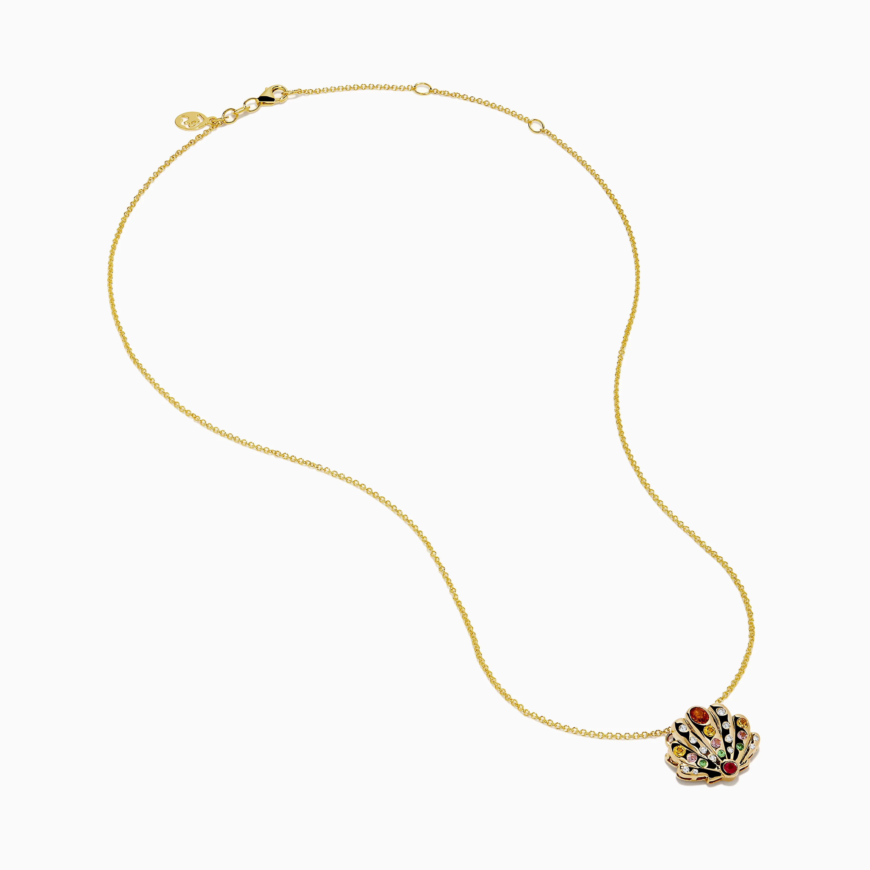 14K Yellow Gold Multi Sapphire and Diamond Scallop Shell Fan Pendant - Image 2