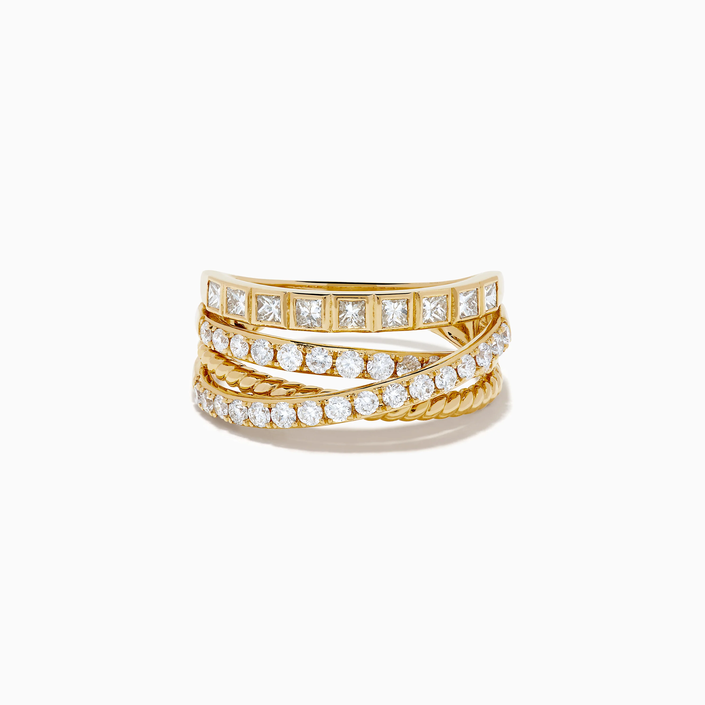 14K Yellow Gold Multi Shape Diamond Crossover Ring