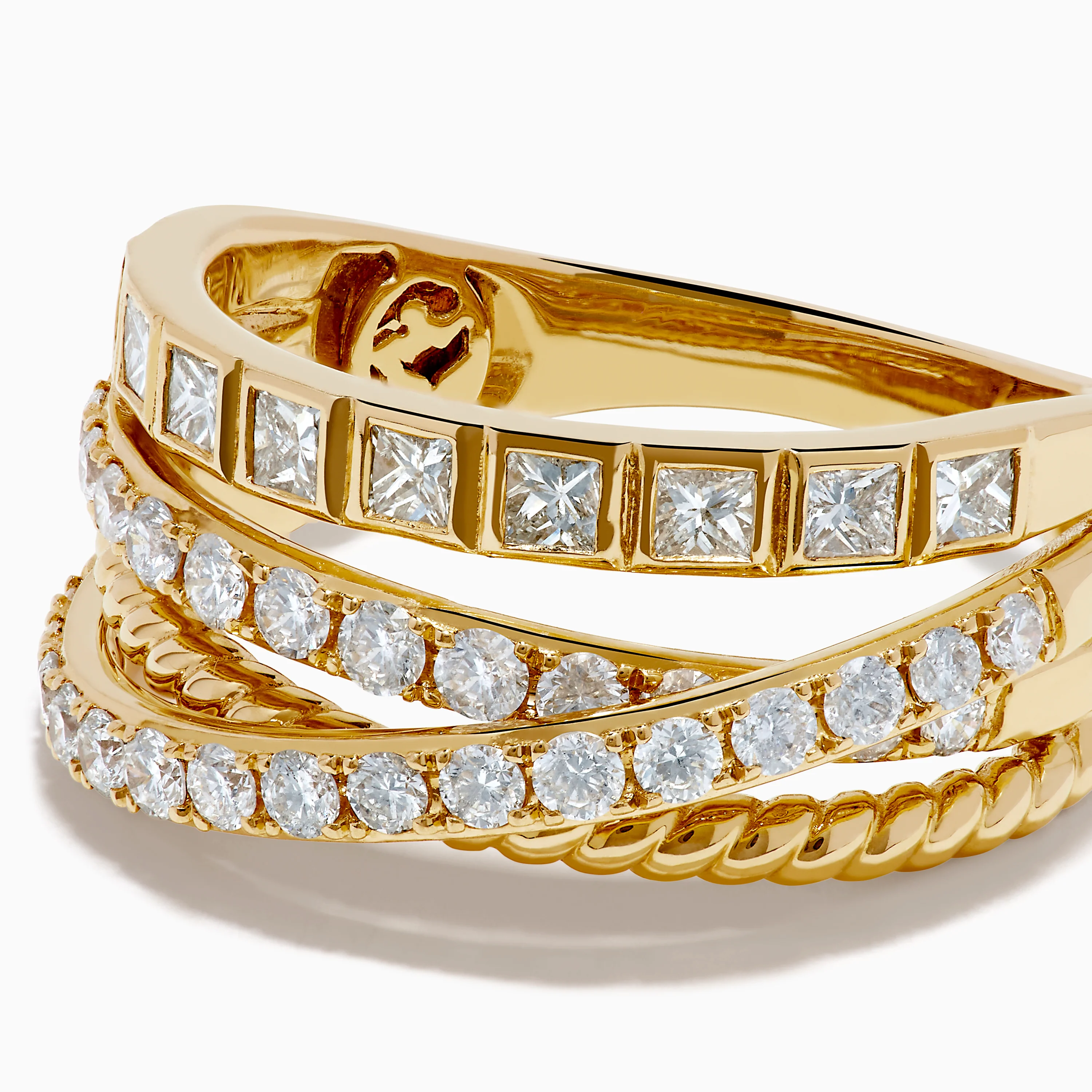 14K Yellow Gold Multi Shape Diamond Crossover Ring - Image 2