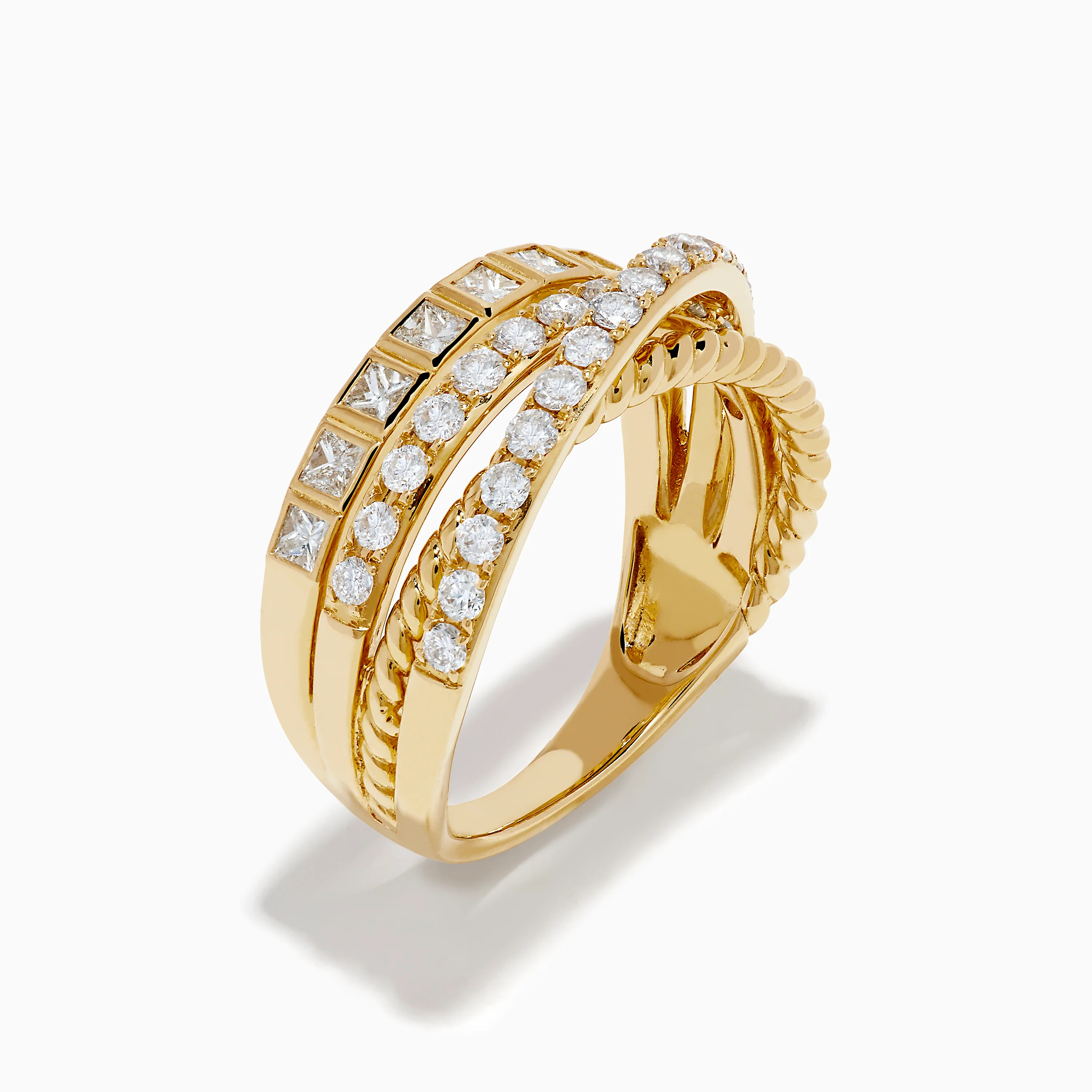 14K Yellow Gold Multi Shape Diamond Crossover Ring - Image 4