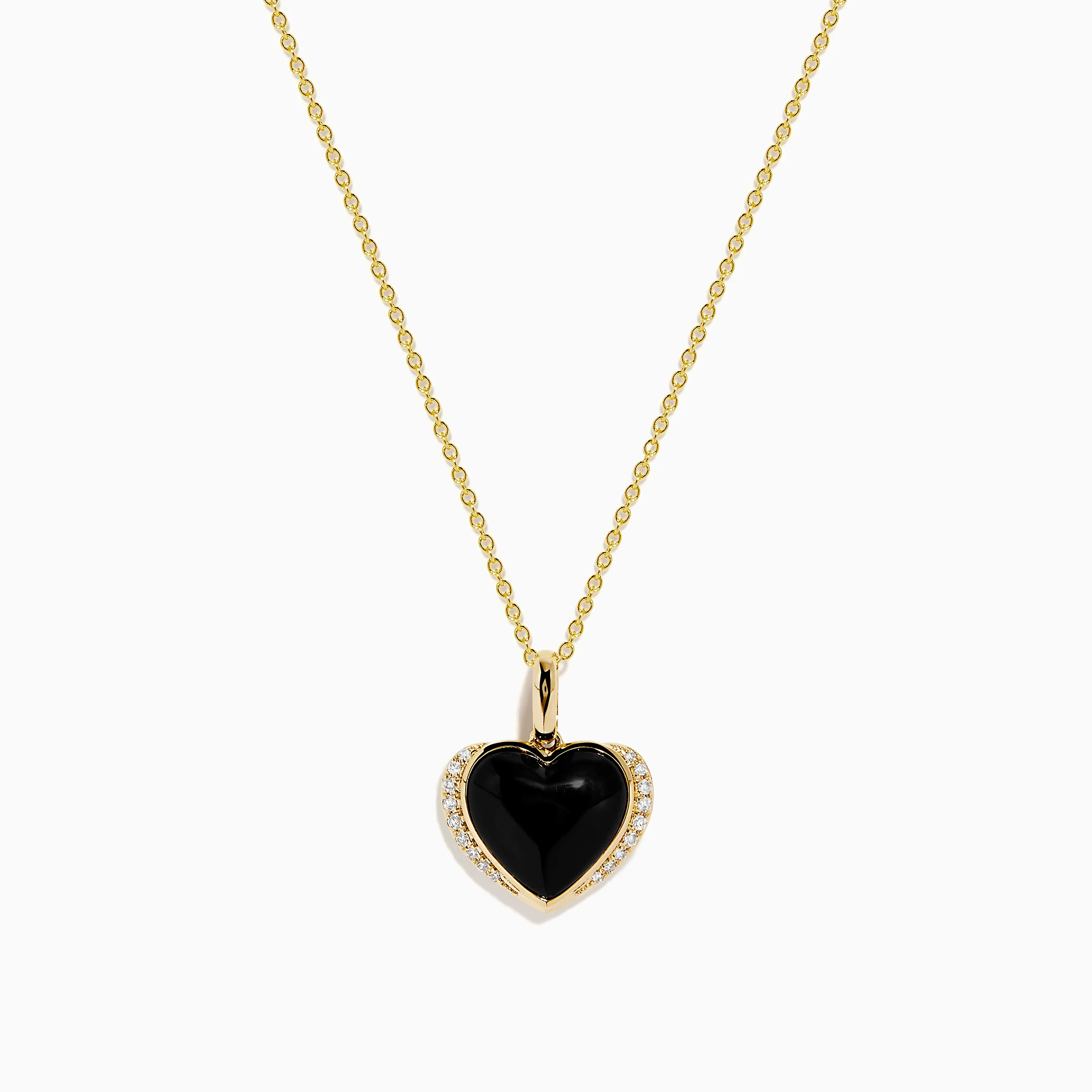 14K Yellow Gold Onyx and Diamond Heart Pendant