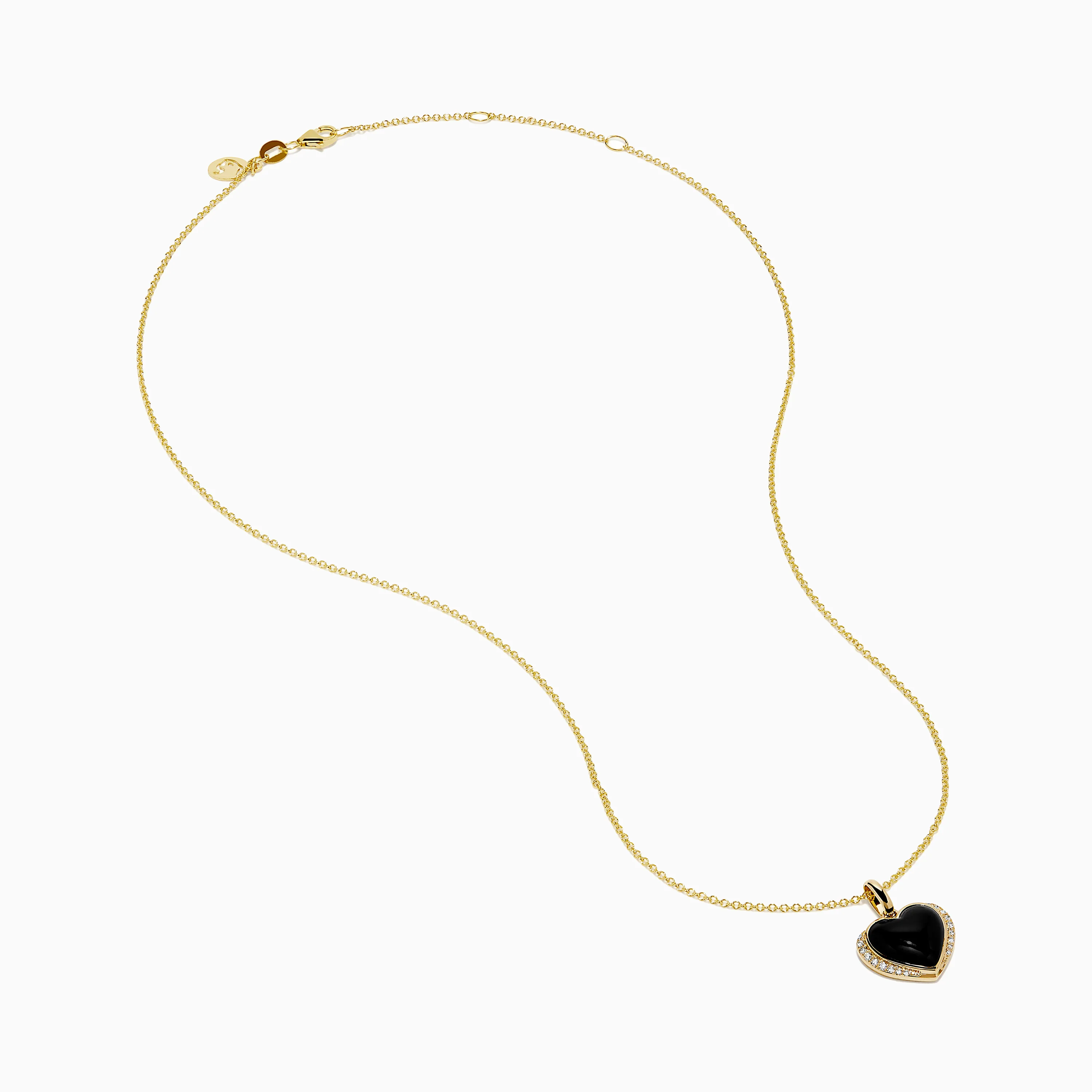 14K Yellow Gold Onyx and Diamond Heart Pendant - Image 2