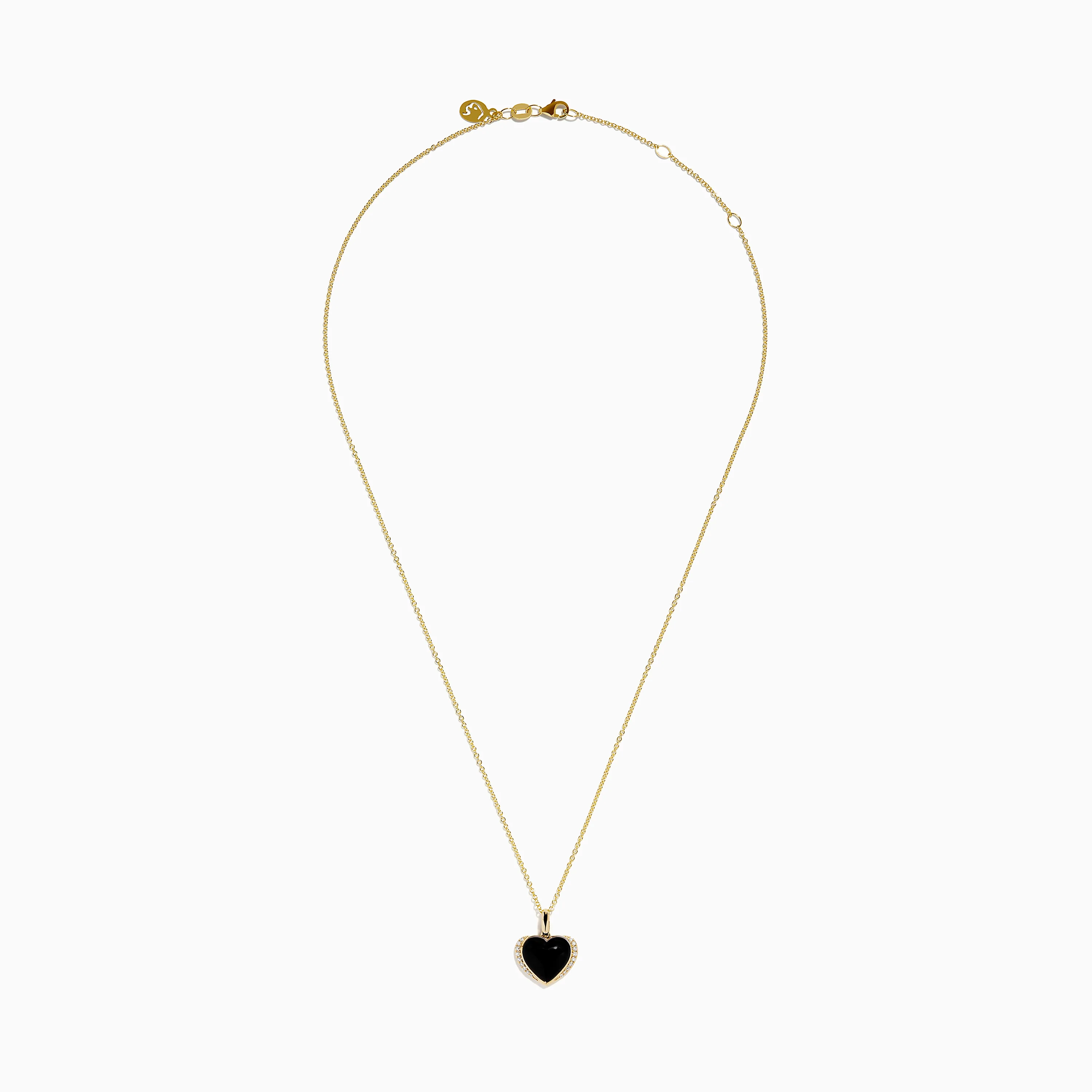 14K Yellow Gold Onyx and Diamond Heart Pendant - Image 3