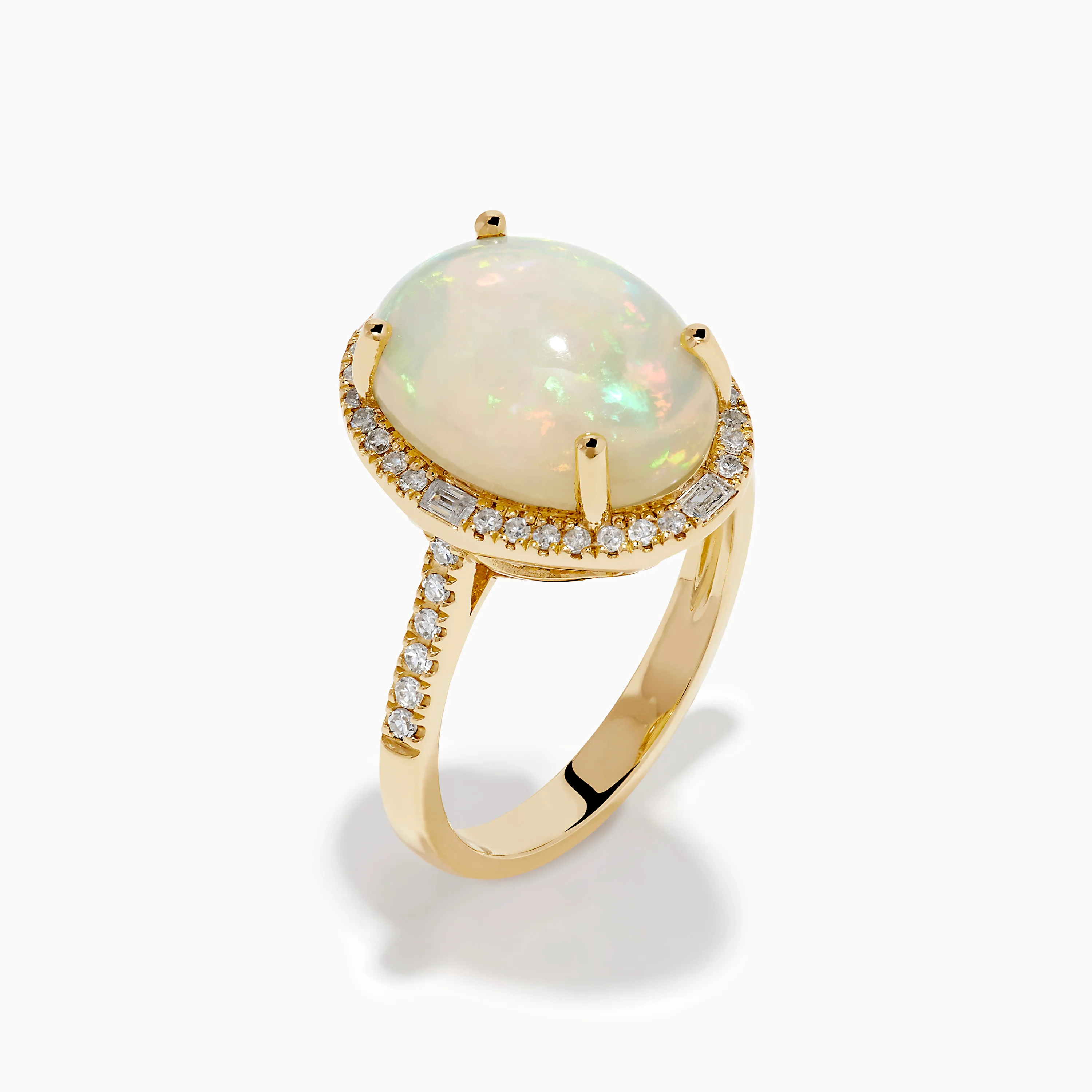 14K Yellow Gold Opal and Diamond Halo Cocktail Ring - Image 4