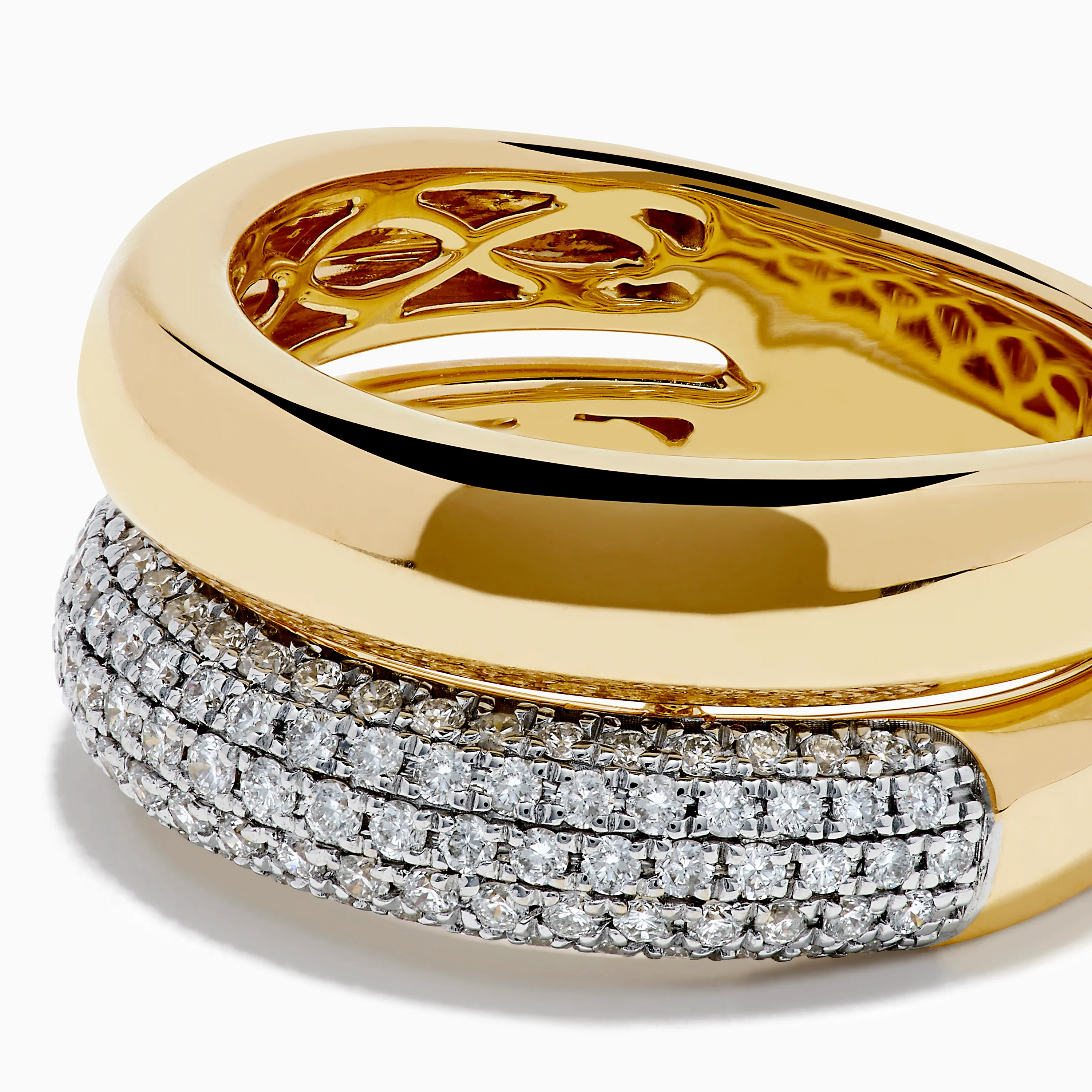 14K Yellow Gold Pave Diamond and Gold Double Band Ring - Image 2