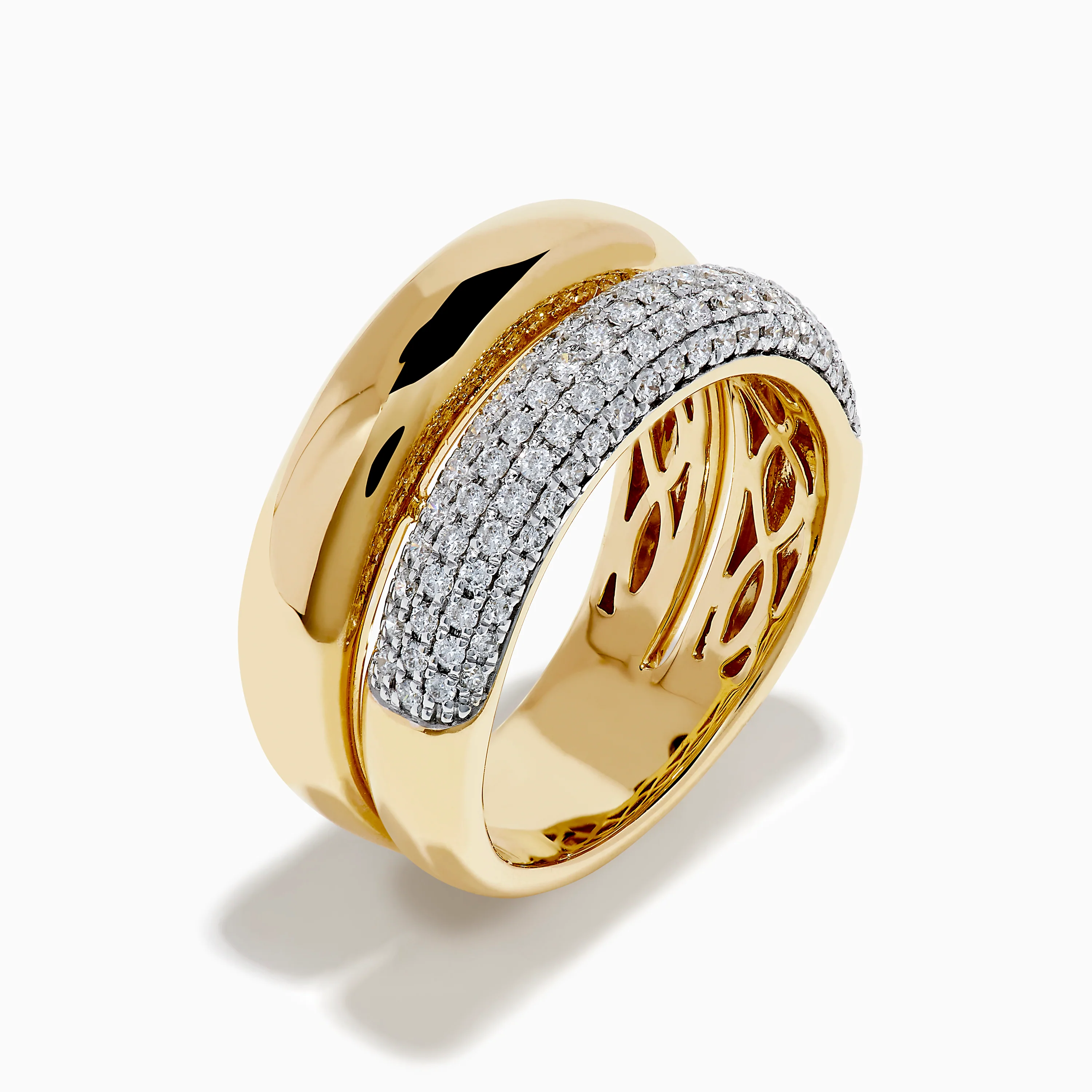 14K Yellow Gold Pave Diamond and Gold Double Band Ring - Image 4