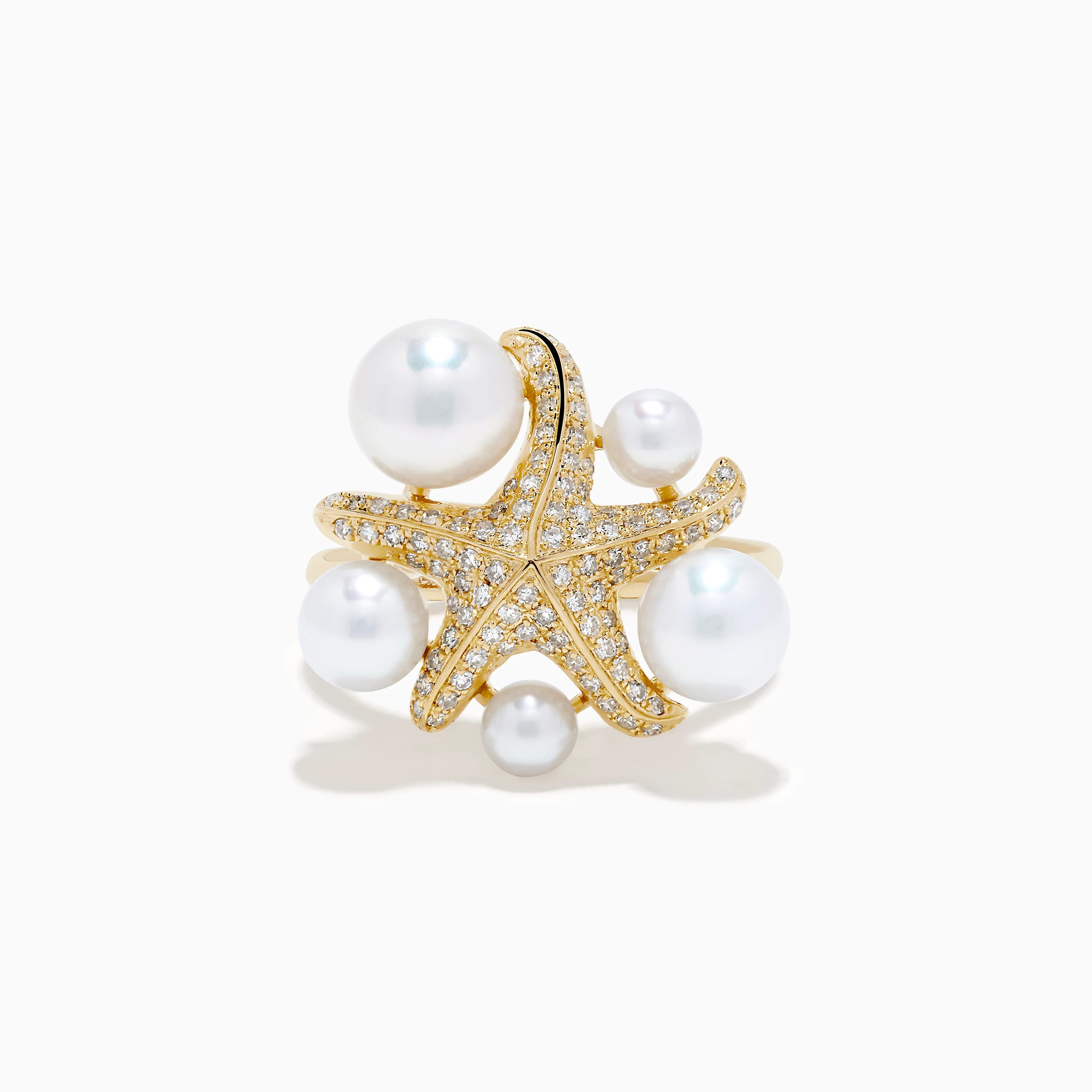 14K Yellow Gold Pearl and Diamond Starfish Ring