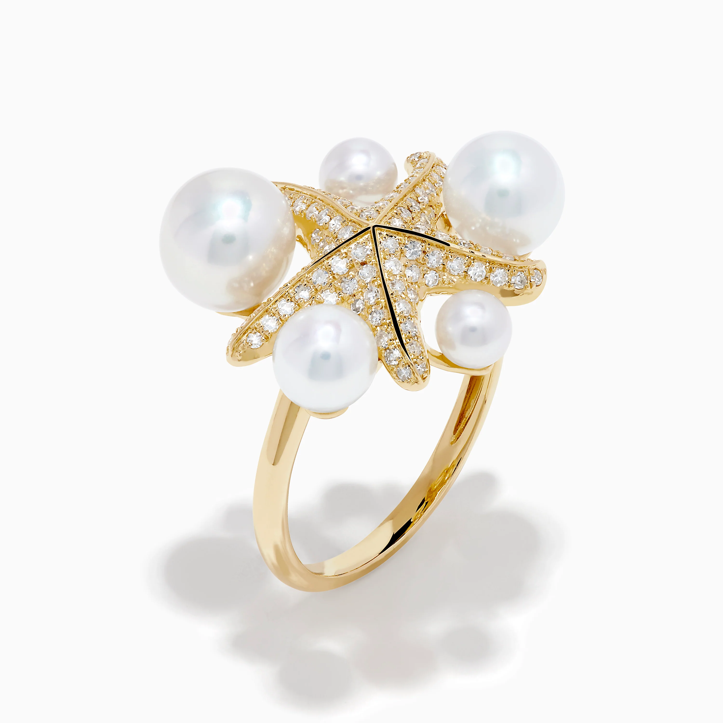 14K Yellow Gold Pearl and Diamond Starfish Ring - Image 4